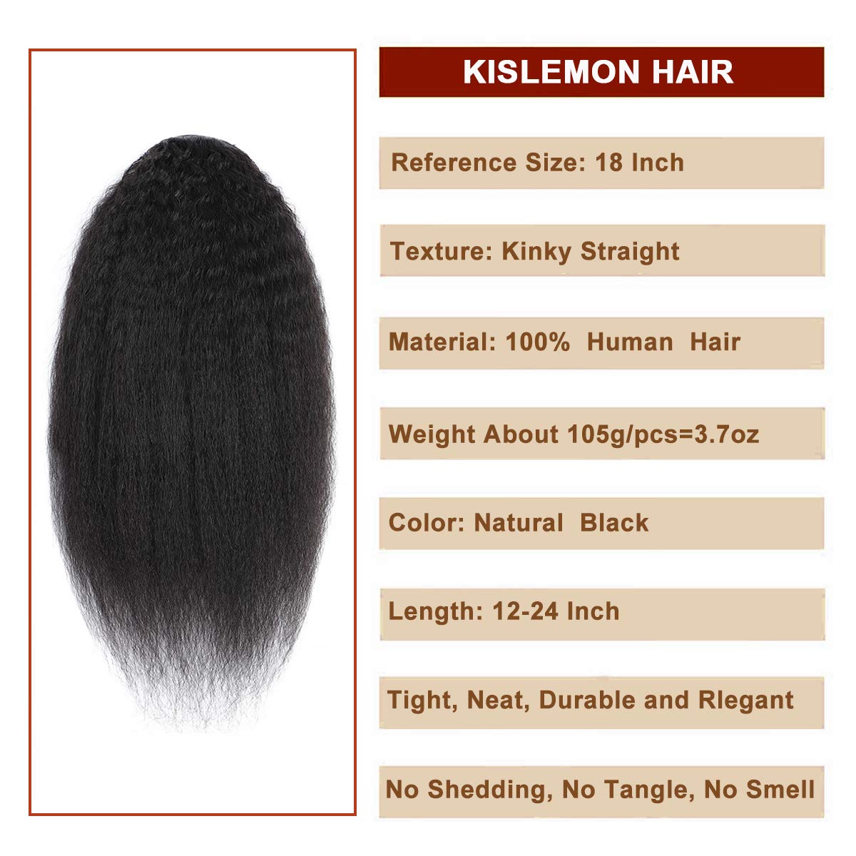 100% Human Hair Drawstring Ponytail Extensions - Kinky Straight 20