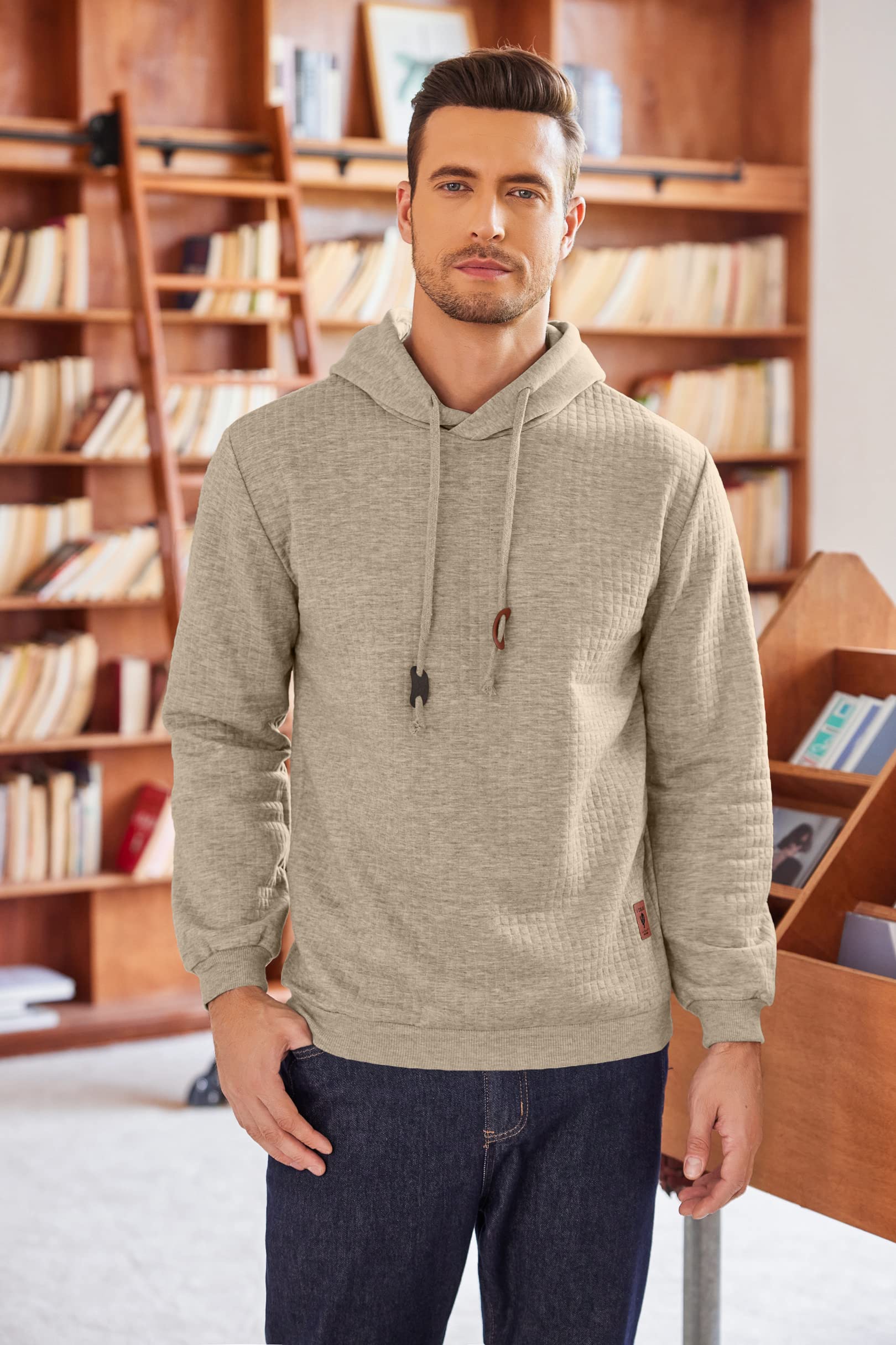 COOFANDY Men's Casual Hooded Sweatshirt - Long Sleeve Waffle Knit Pullover Hoodie with Drawstring | Perfect for Fall Winter Layering, Streetwear & Outdoor Activities