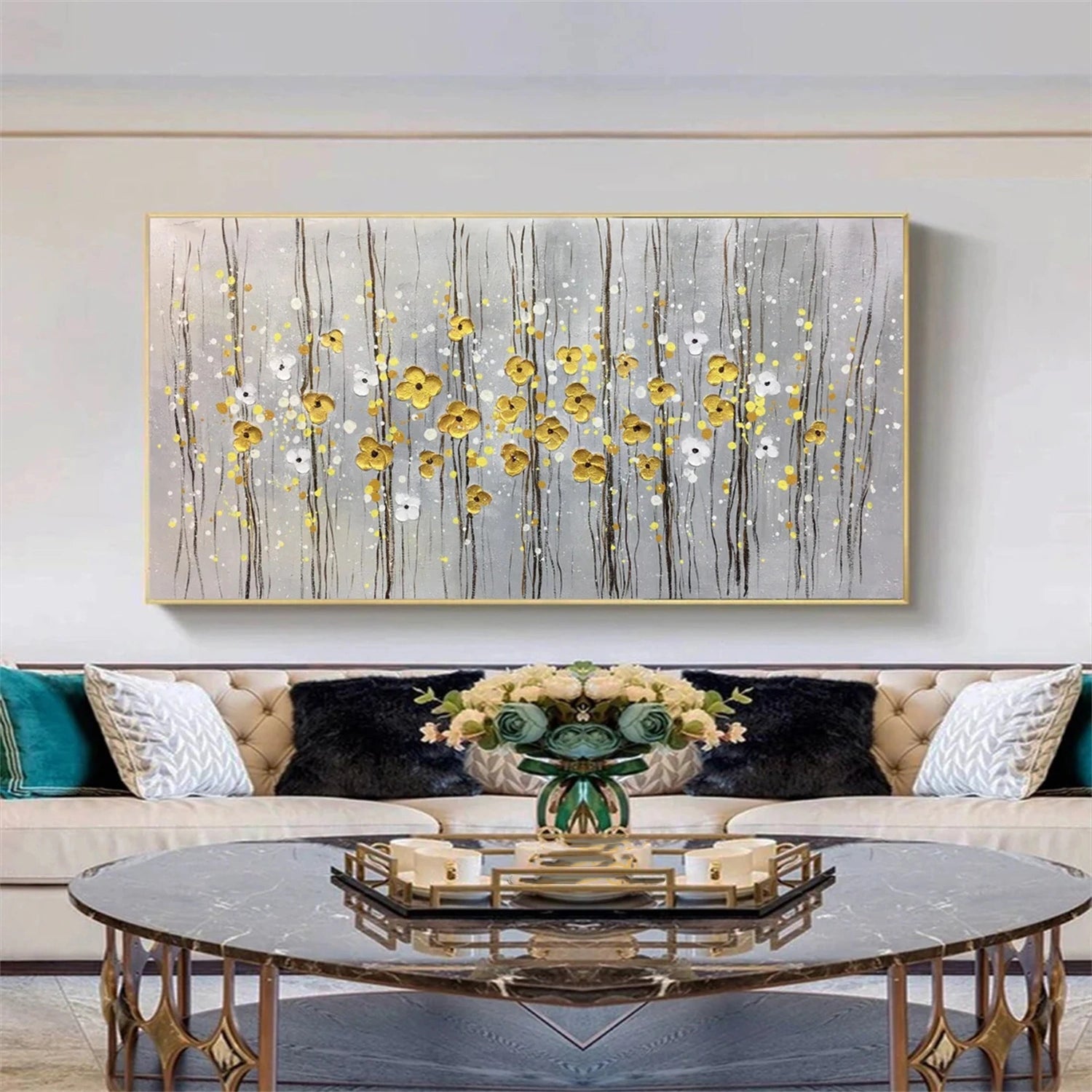 FT 111 Floral and Tree Landscape Oil Painting - Handmade Canvas Art for Home Decor, Living Room Wall, Office & Gift