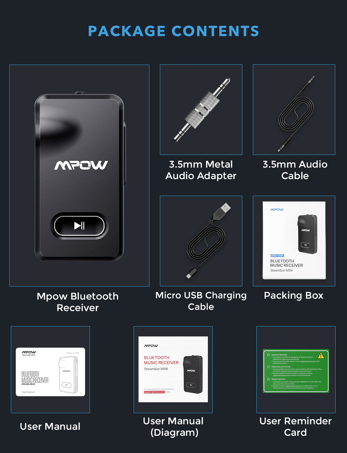 MPOW BH129 Bluetooth Audio Receiver - Wireless Stereo Adapter for Home, Car, TV & Speakers | Hands-Free Calling & Music Streaming | Plug & Play | 3.5mm Aux & RCA Outputs
