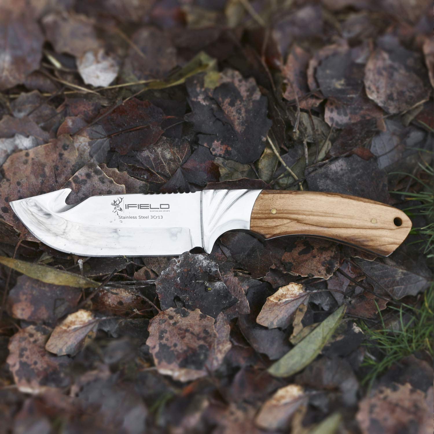 iFIELD 4.1 Inch Hunting Knife - Tactical Survival Knife with Leather Sheath for Camping, Outdoor Adventures & Bushcraft Activities