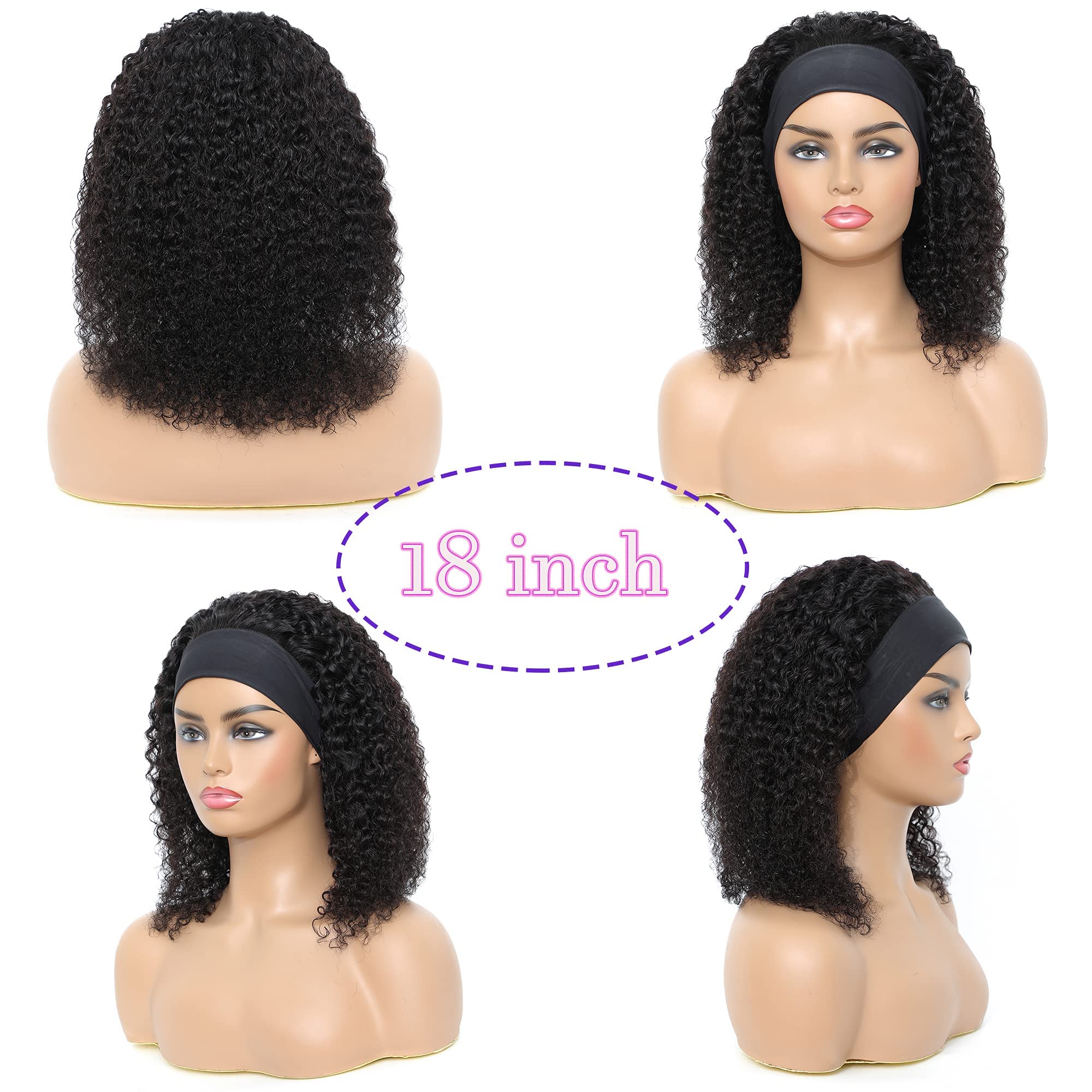 24 Inch Kinky Curly Headband Wig Human Hair - Glueless No Lace Front 180% Density Jerry Curly Wigs for Black Women (Natural Black Color) | Perfect for Daily Wear, Parties, Weddings & Protective Styling