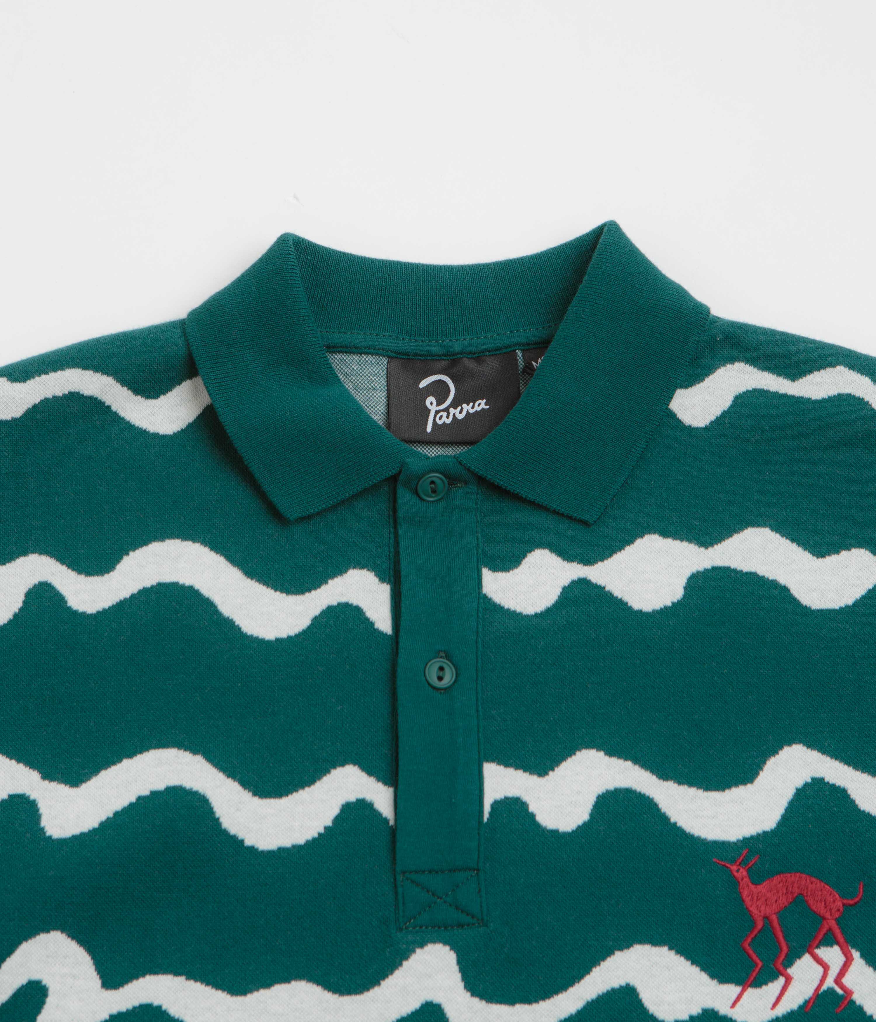 Parra Broken Waves Polo Shirt for Men - Pine Green Cotton Casual Short Sleeve Shirt - Perfect for Summer Outings, Beach Wear and Street Style Fashion