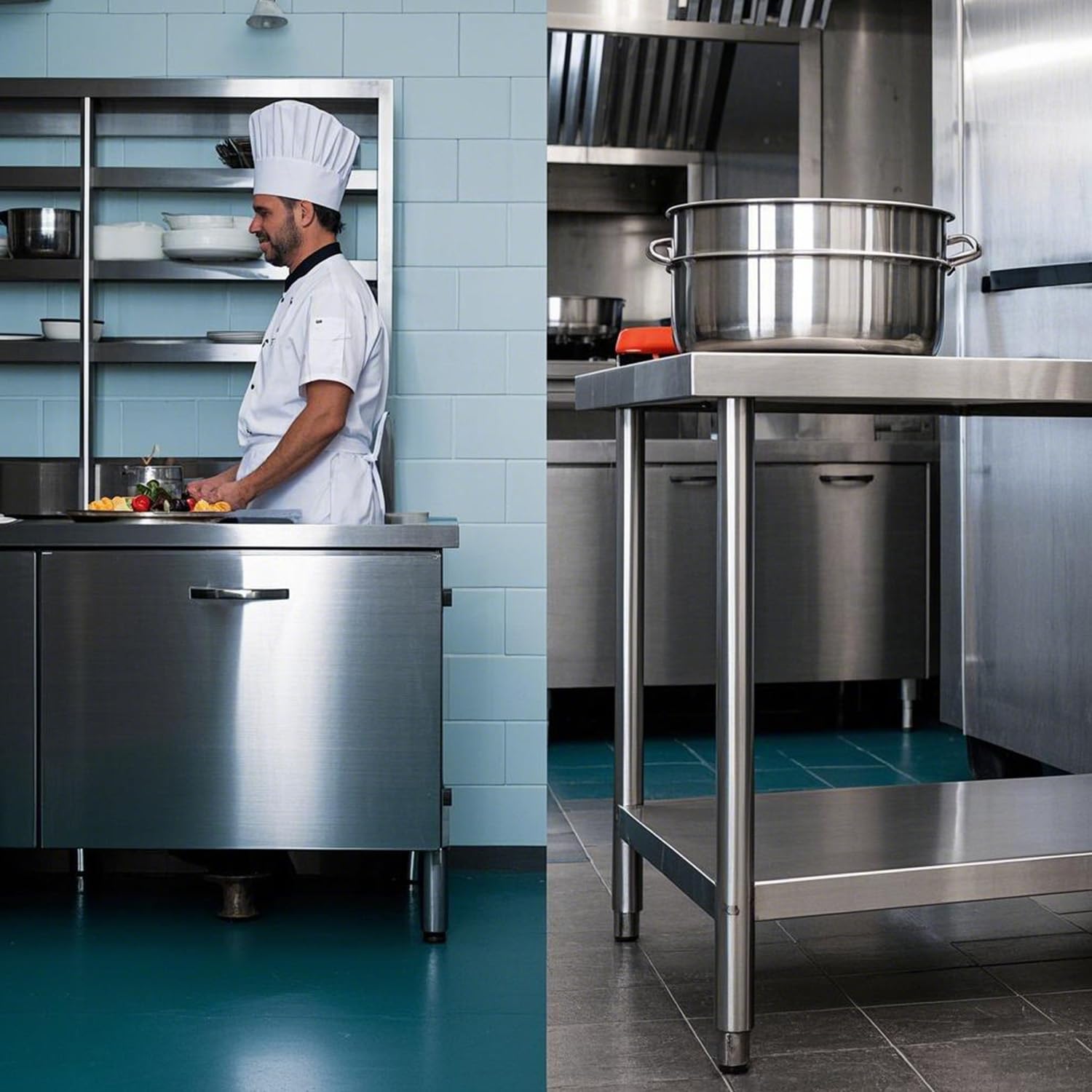 24x24 Inches NSF Certified Stainless Steel Prep Table with Casters - Adjustable Feet & Undershelf for Commercial Kitchen, Restaurant, Hotel, Home Use - Perfect for Food Prep, Baking, Coffee Station & Catering Services