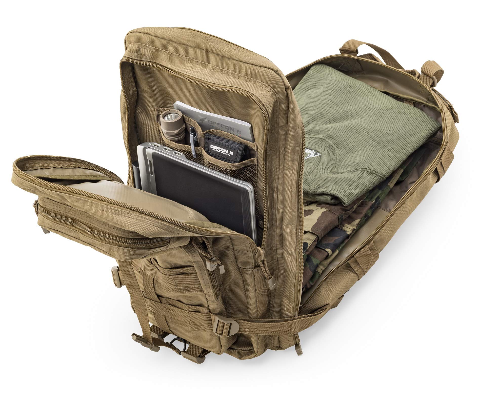 DEFCON 5 Tactical Hydration Backpack 40L - Coyote Tan Military Rucksack (25x38x52cm) for Outdoor Hiking, Camping & Survival Gear | D5-L116 CT One Size