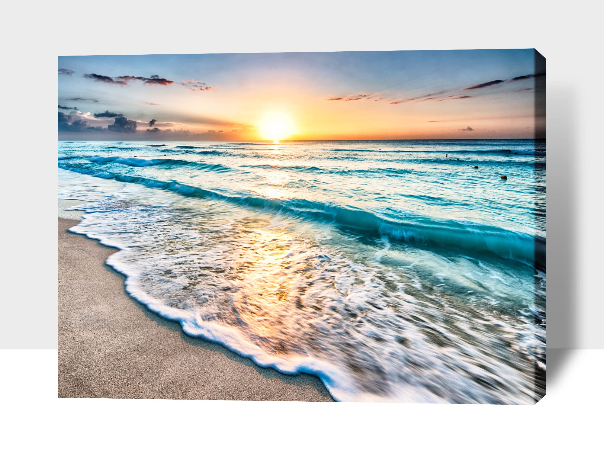 Beach Wall Art Canvas - Ocean Sunset Sunrise Landscape Painting for Living Room, Bedroom & Bathroom Decor - 28x40 Inches - Perfect for Coastal, Nautical & Beach House Themes