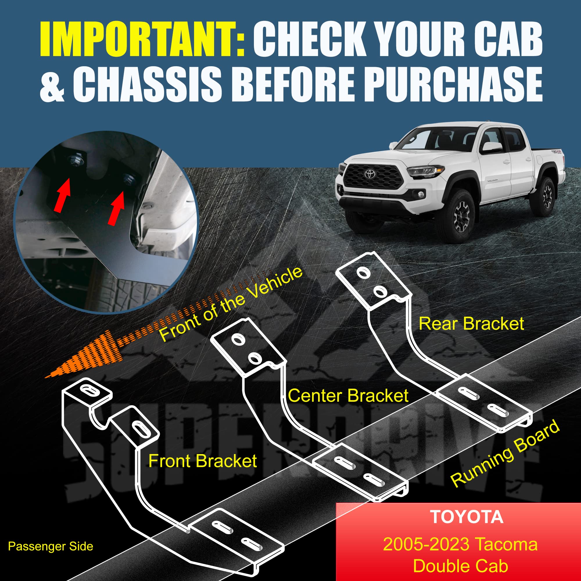 SUPERDRIVE 6'' Running Boards for 2005-2024 Toyota Tacoma Double Crew Cab | Non-Slip Raptor-Style Nerf Bars | Heavy Duty Side Steps with Louver Design | Black 6'' Wide Truck Accessories | Perfect for Off-Roading & Daily Commute