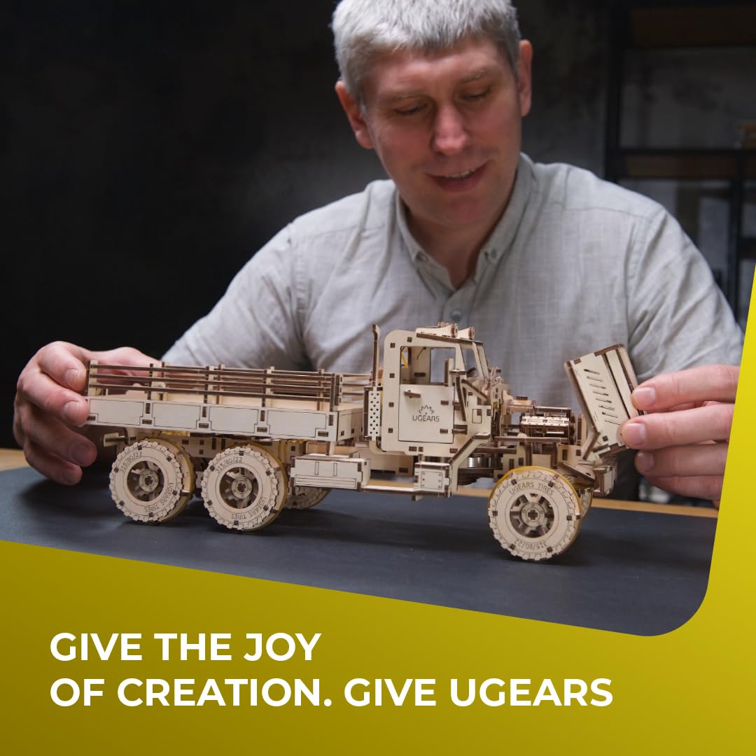 UGEARS 3D Wooden Cargo Truck Puzzle Kit for Adults & Teens - DIY Mechanical Model Building Toy for Men - Perfect STEM Educational Gift for Hobbyists & Collectors - Great for Home Decoration, Office Display & Stress Relief Activities