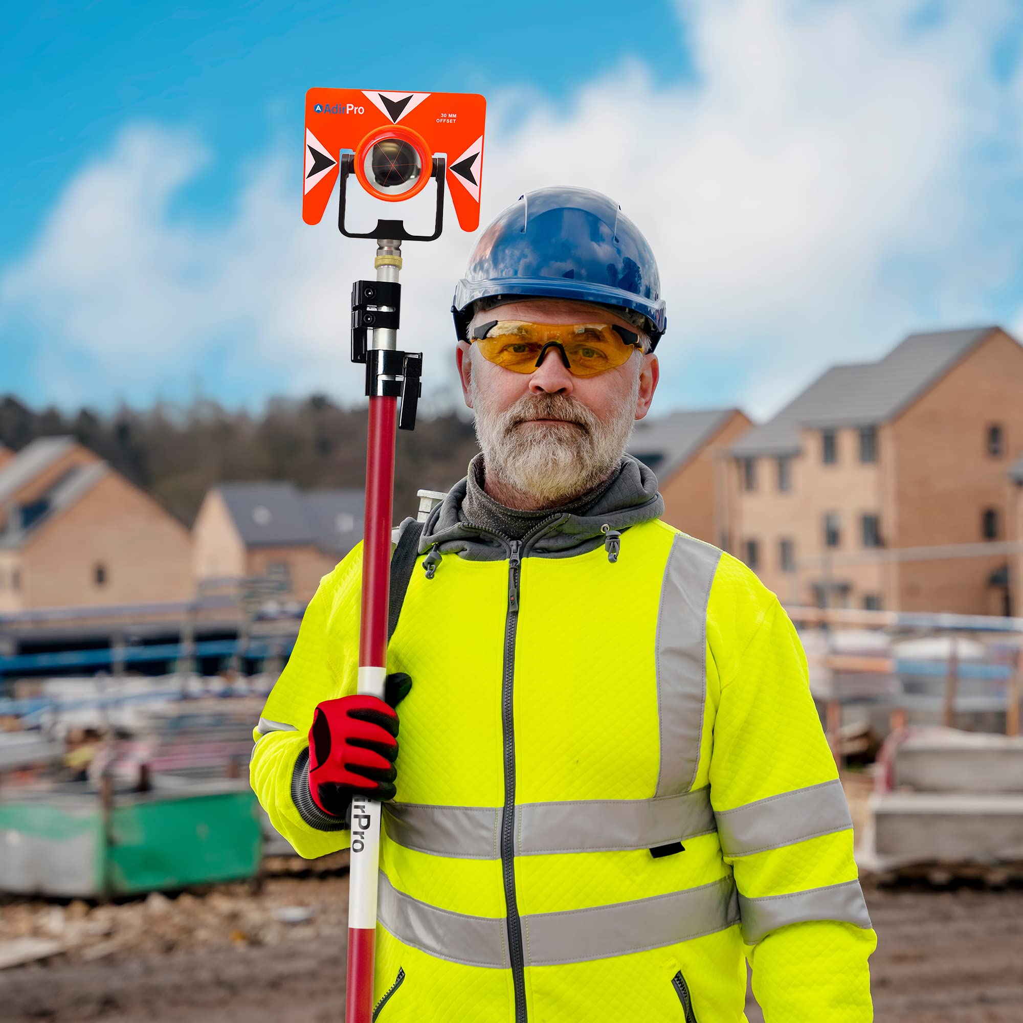 AdirPro 12' Telescopic Aluminum Prism Pole (3.7m) - Lightweight GPS Surveying Rod with Quick Release Clamp & Adjustable Tip - Metric Graduation for GNSS Instruments & Prisms - Perfect for Land Surveying, Construction Layout, and GIS Mapping