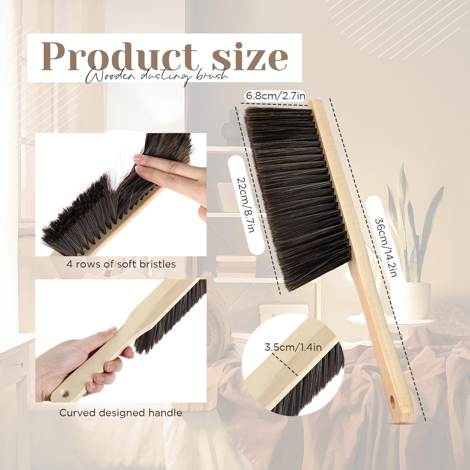 8-Piece Wooden Dust Brush Set with Soft Bristles & Long Handle - Bulk Hand Brooms for Cleaning Outdoor Furniture, Cars, Beds, Sofas, Fireplaces & Clothes - Perfect for Home, Office & Garage Cleaning