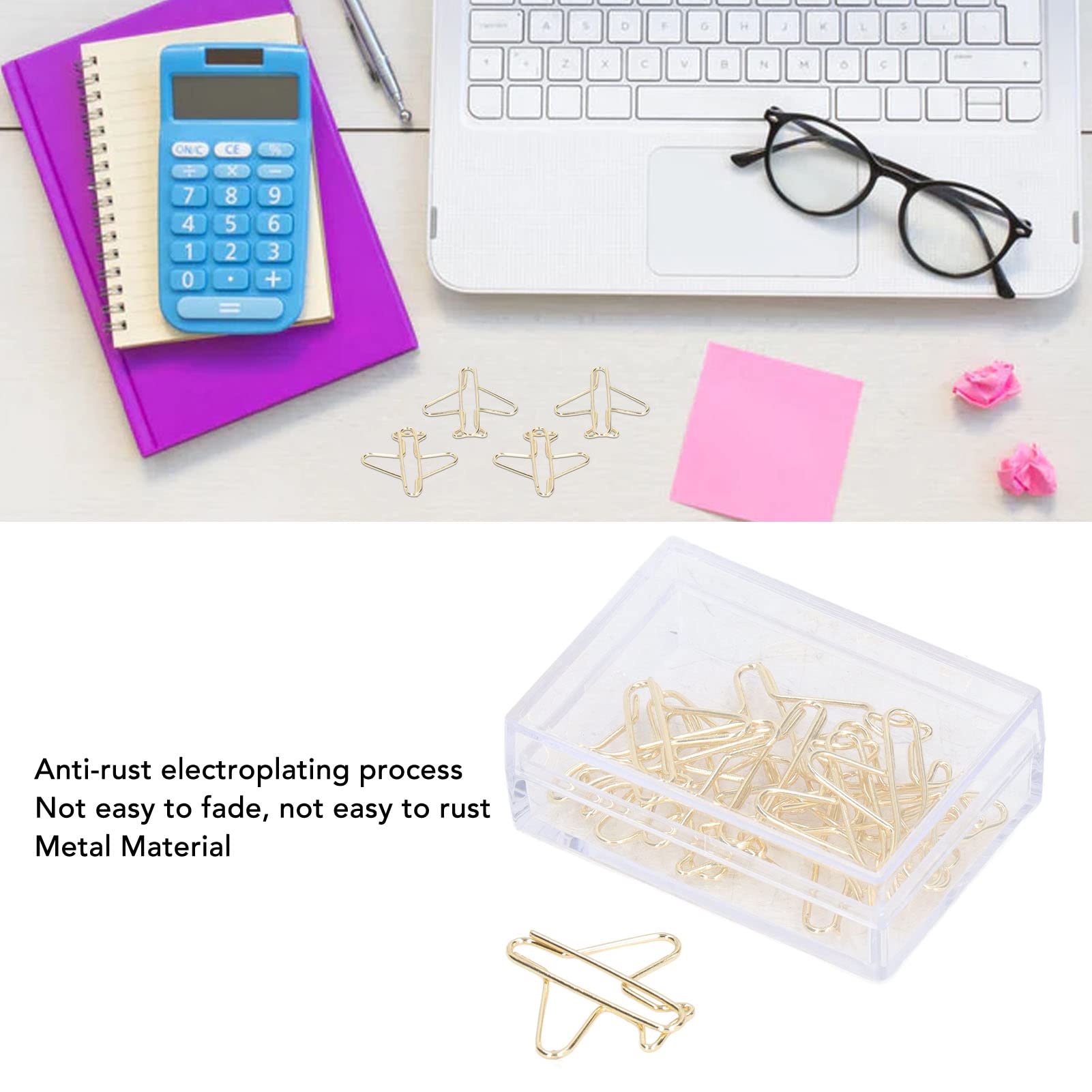 100pcs Cute Airplane-Shaped Paper Clips - Rustproof Electroplated Office & School Supplies for Organizing Documents, Notes & Homework - Perfect for Home, Office, Classroom & Craft Projects