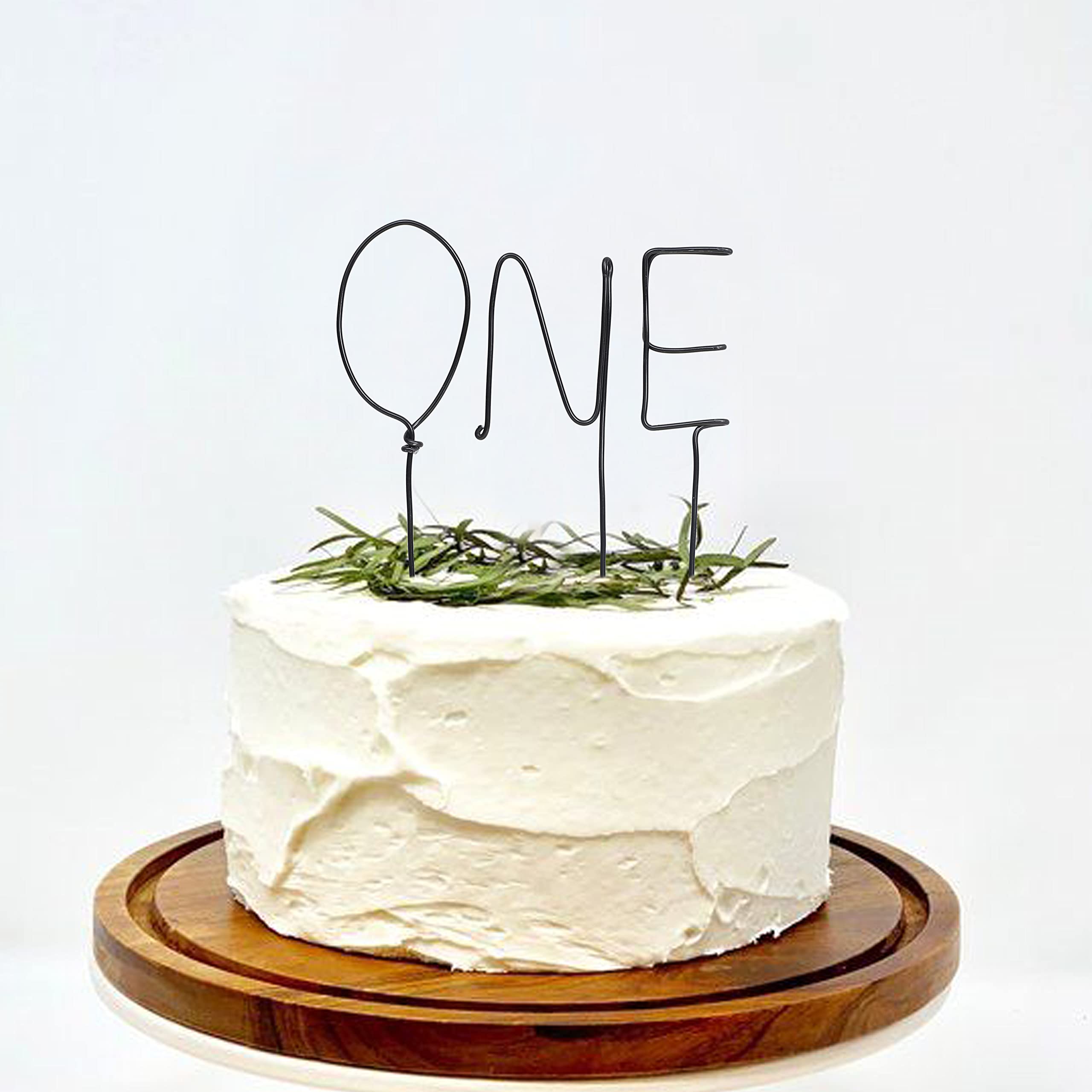 Modern Black Wire Cake Topper for 1st Birthday Party Decorations - Elegant Cake Smash & Baby Shower Photo Props - Perfect for First Birthday Celebrations, Gender Reveals, and Special Occasions