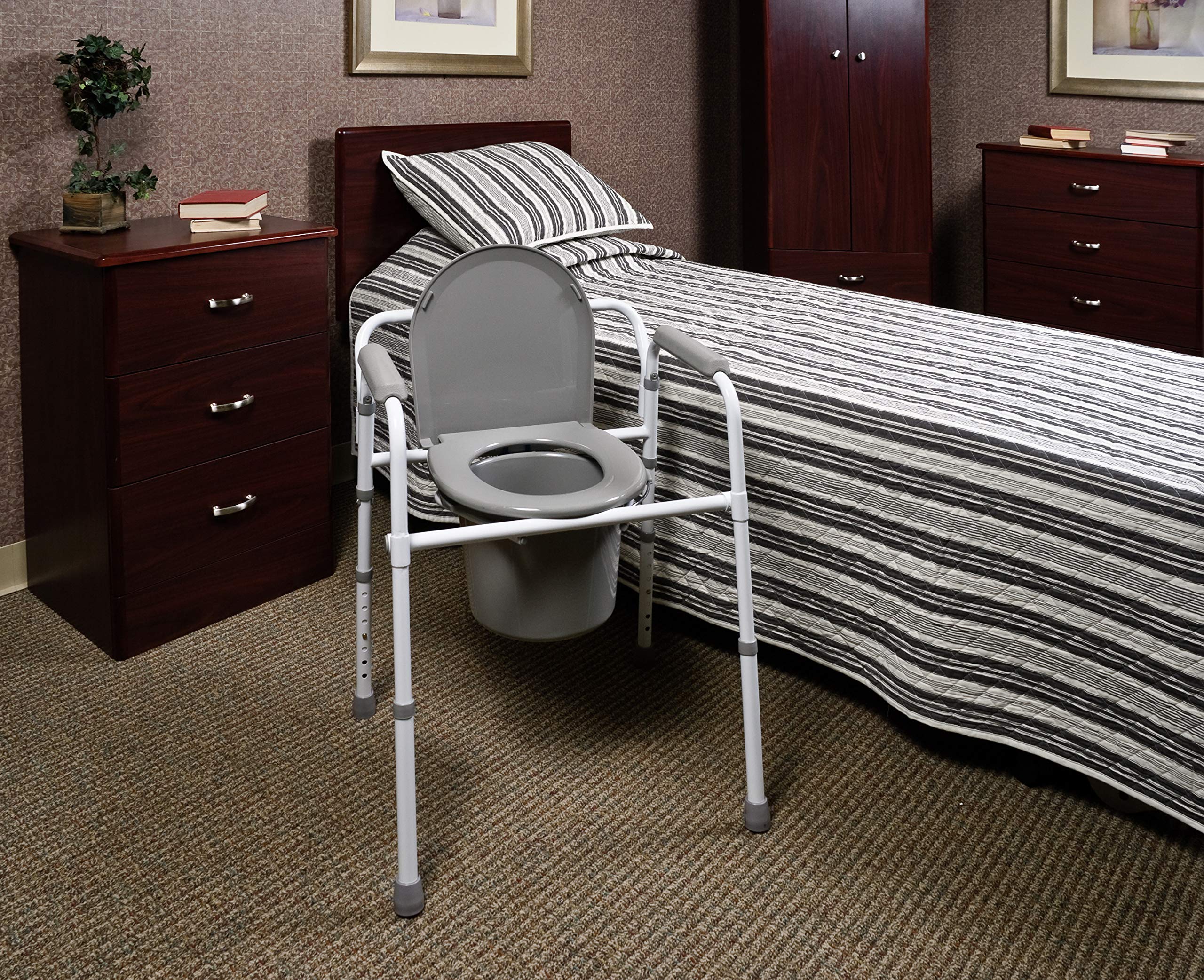 Lumex 3-in-1 Adjustable Height Folding Bedside Commode Chair with Raised Toilet Seat & Safety Rails - Ideal for Elderly Care, Post-Surgery Recovery & Home Healthcare Use