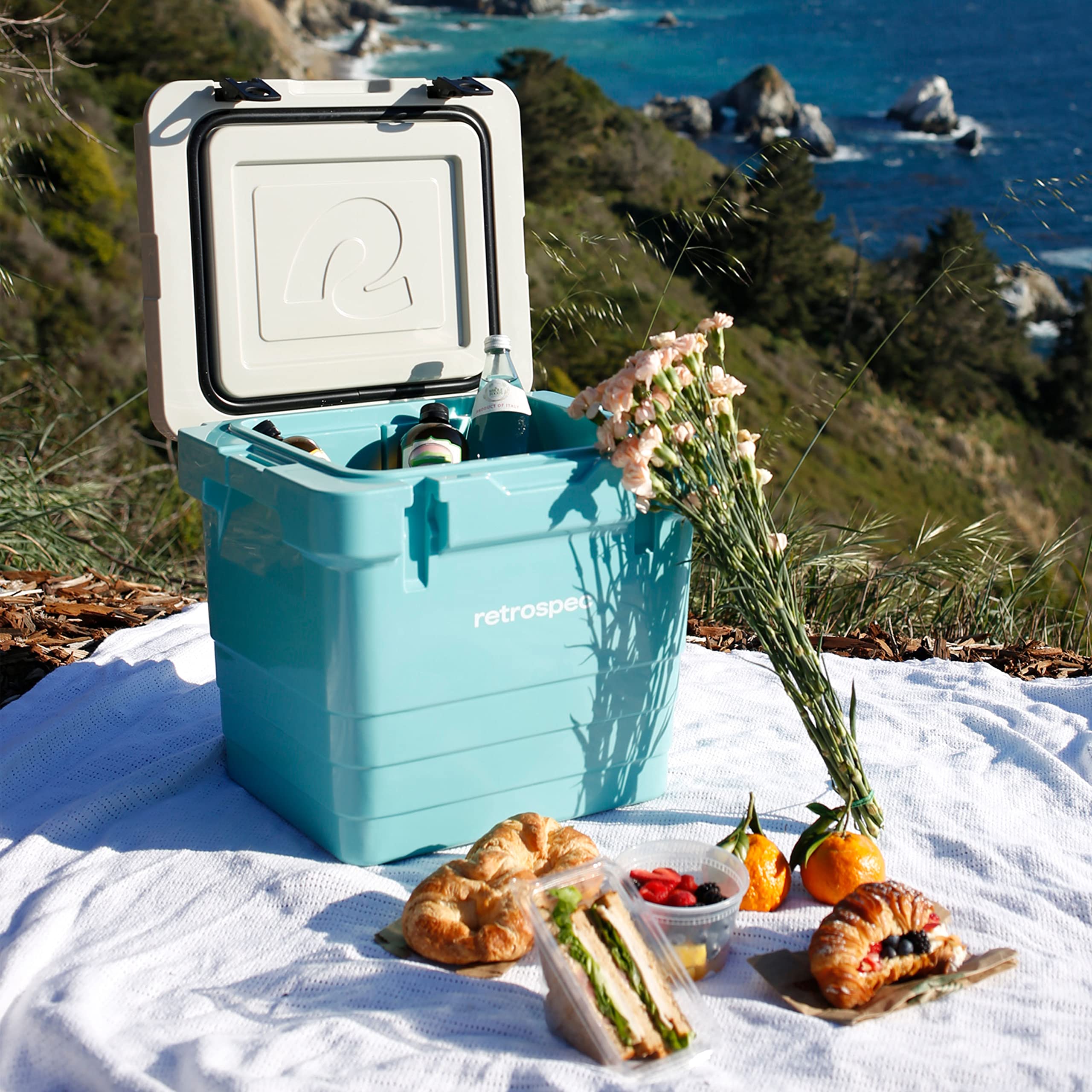 Retrospec Palisade Rotomolded Cooler - Heavy Duty Insulated Ice Chest with Built-in Bottle Opener, Tie-Down Straps & Dry Storage Basket - 25QT, 45QT, 65QT Sizes for Beach, Camping, Picnic & Outdoor Adventures