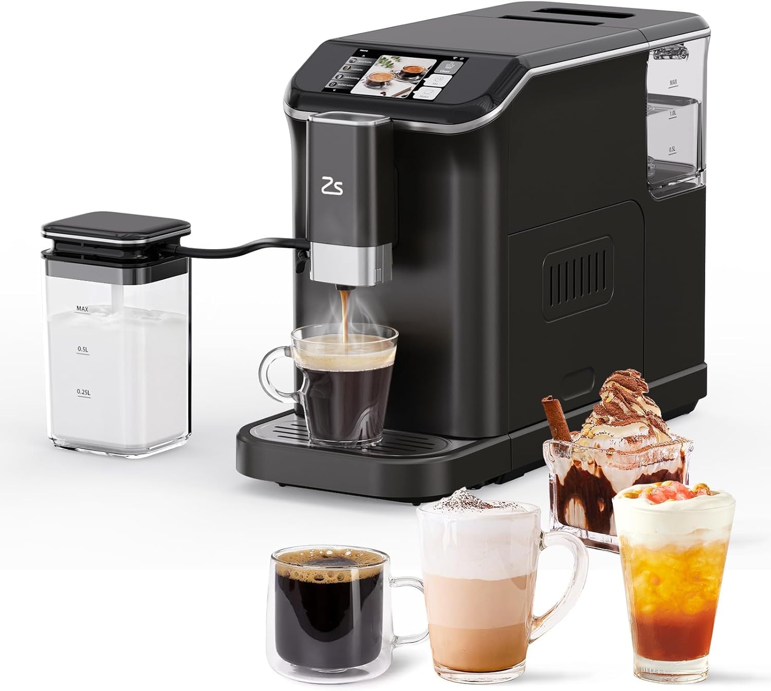 Premium Fully Automatic Espresso Machine with Built-in Milk Frother - 20 Bar Pressure, Adjustable Grind (1-15 Settings), TFT Touch Screen - Perfect for Home Baristas & Coffee Shops (Black & Silver) - Ideal for Morning Brews, Entertaining Guests & Creating Café-Quality Drinks at Home