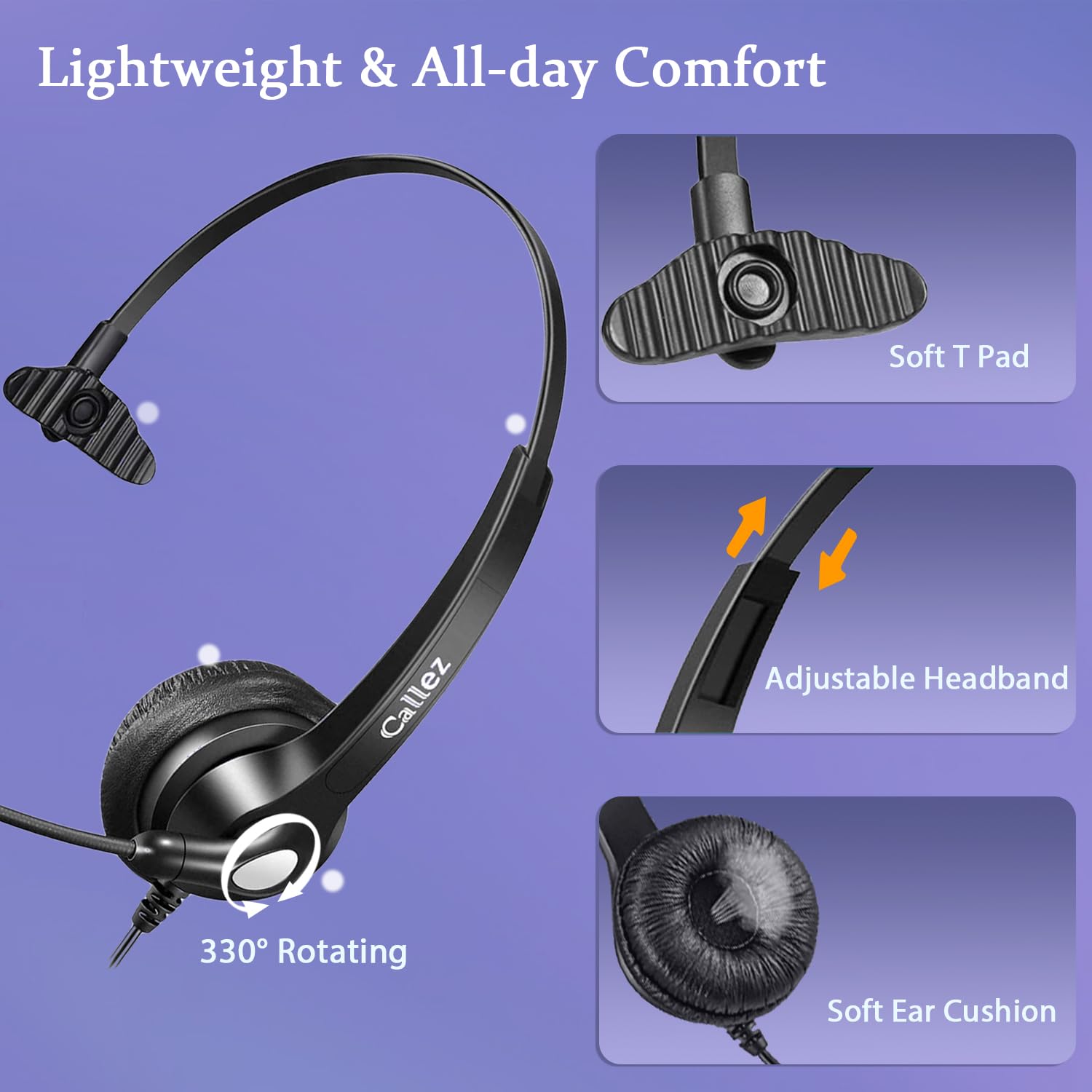 Callez RJ9 Phone Headset with Noise Cancelling Microphone & Mute Switch - Compatible with Cisco 8851, 8845, 8841, 8811, 7965, 7962, 7945, 7941, 7841, 7821, 6941, 6851 & Plantronics M12 - Wired Office Headset for Landline Phones - Perfect for Call Centers, Customer Service & Business Communications