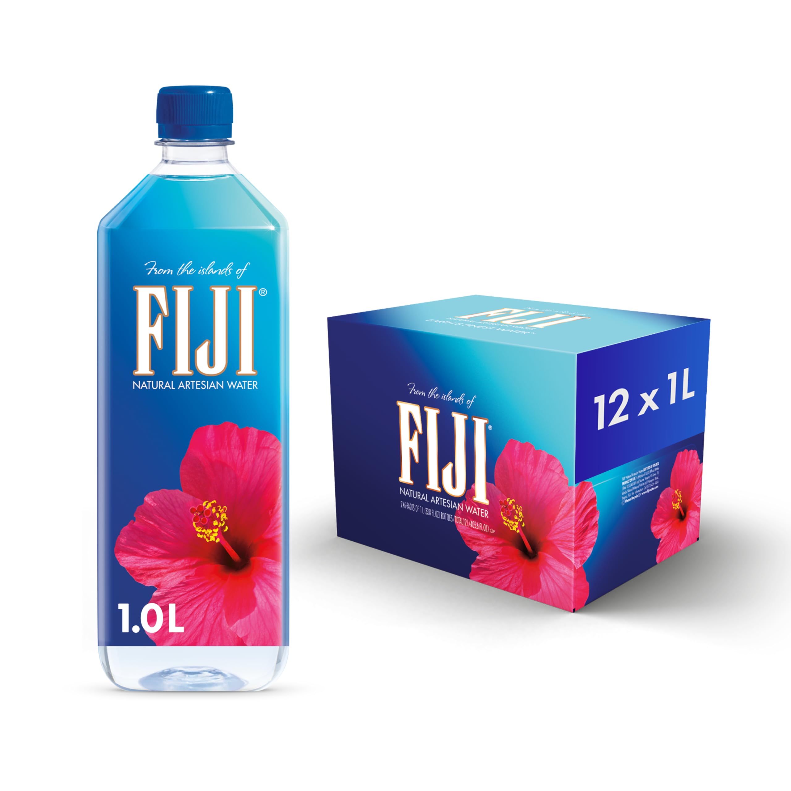 FIJI Natural Artesian Bottled Water 1 Liter (33.8 Fl Oz) - Pack of 12 Bottles | 100% Natural Electrolytes, High Mineral Content | Perfect for Hydration, Gym, Office & Outdoor Activities