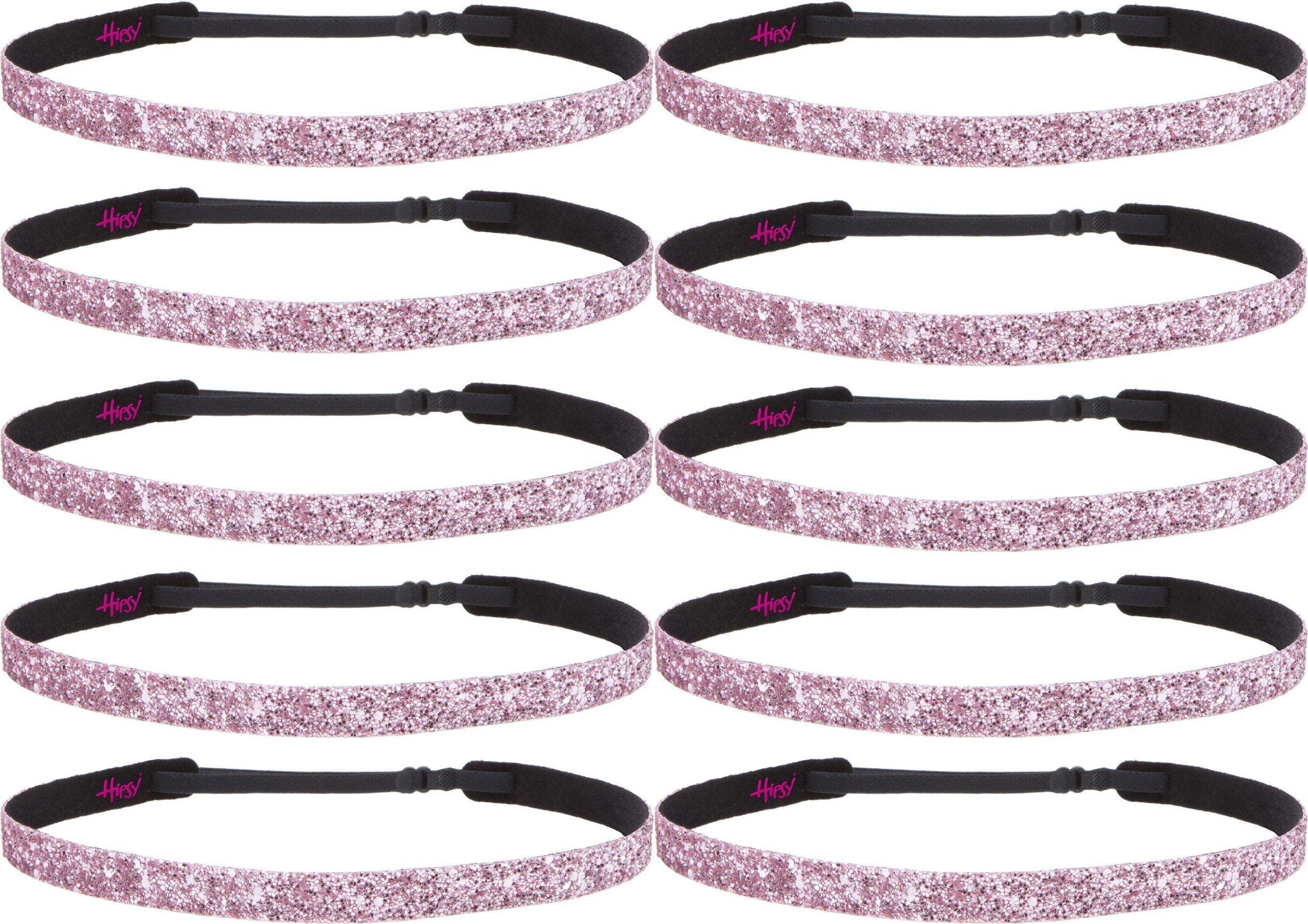 Hipsy Women's Adjustable No-Slip Light Pink Bling Glitter Headband for Sports & Workouts - 3 Pack - Perfect for Running, Yoga, Gym and Team Activities