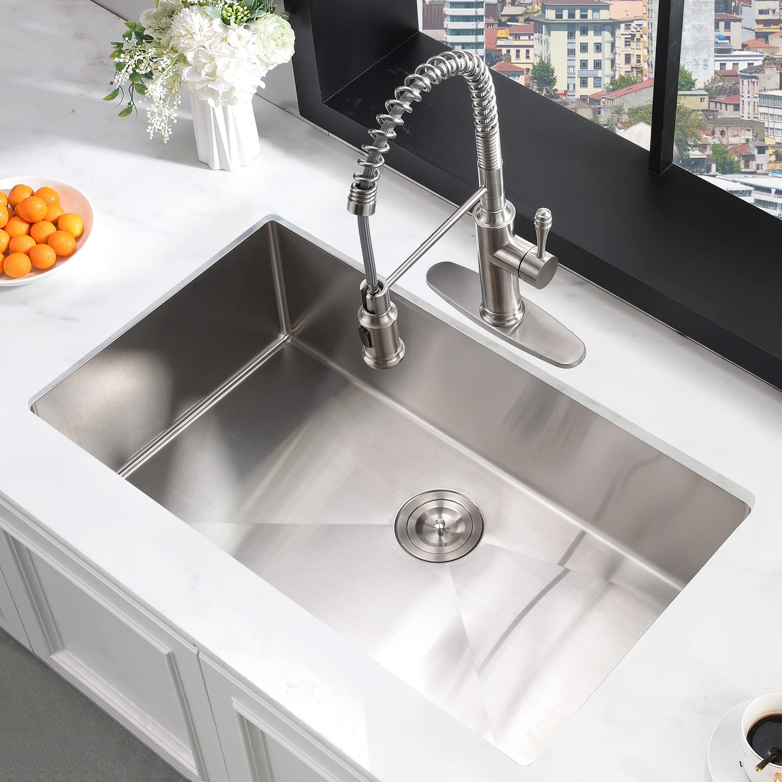 30×19 Inch Undermount Kitchen Sink - 16 Gauge Brushed Nickel 304 Stainless Steel - 10 Inch Deep Single Bowl Sink for Modern Kitchens | Perfect for Food Prep, Dishwashing & Small Space Cooking