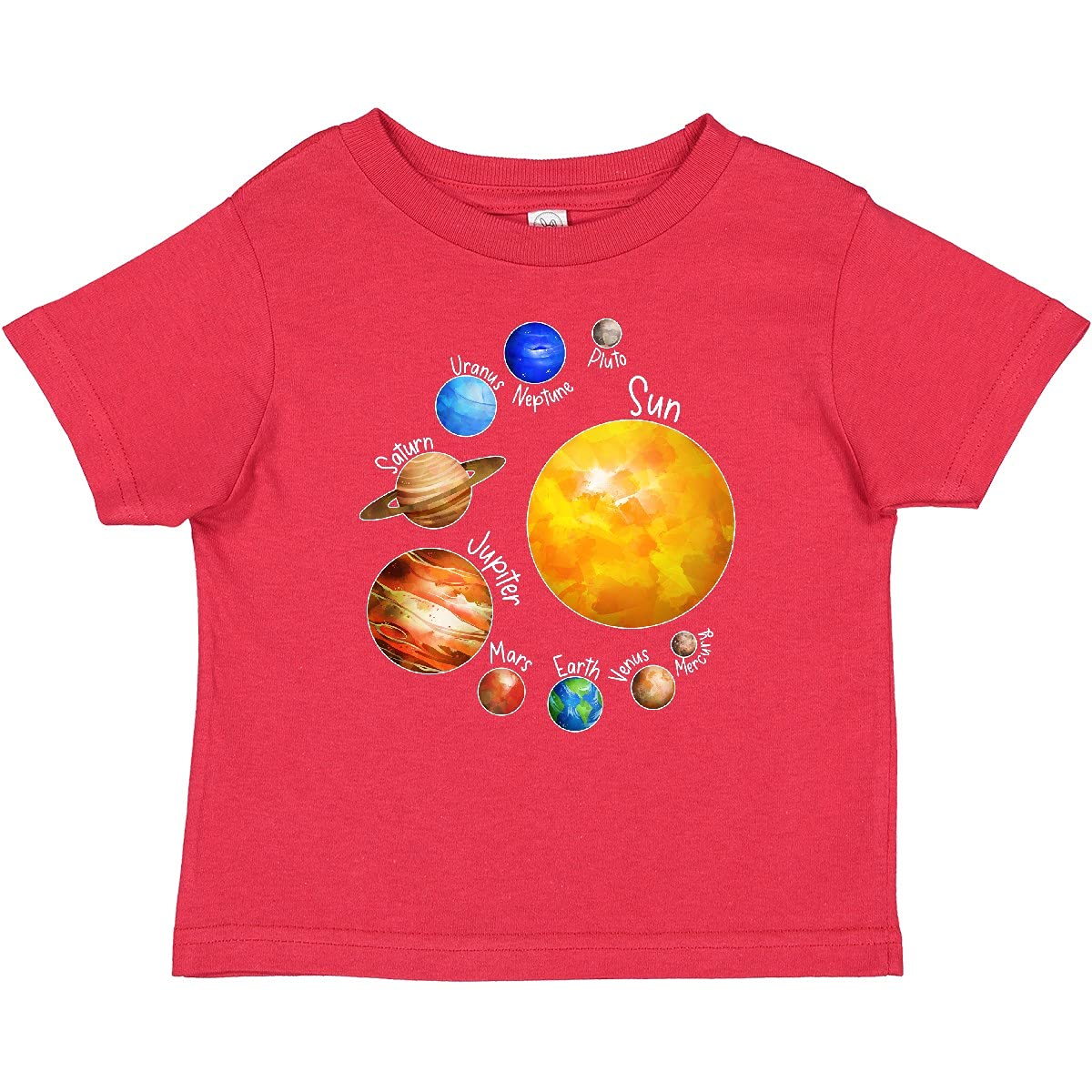 Inktastic Sun and Planets - Yes, and Pluto Baby T-Shirt | Cute Astronomy Graphic Tee for Toddlers | Perfect for Space-Themed Birthday Parties & Science Lovers