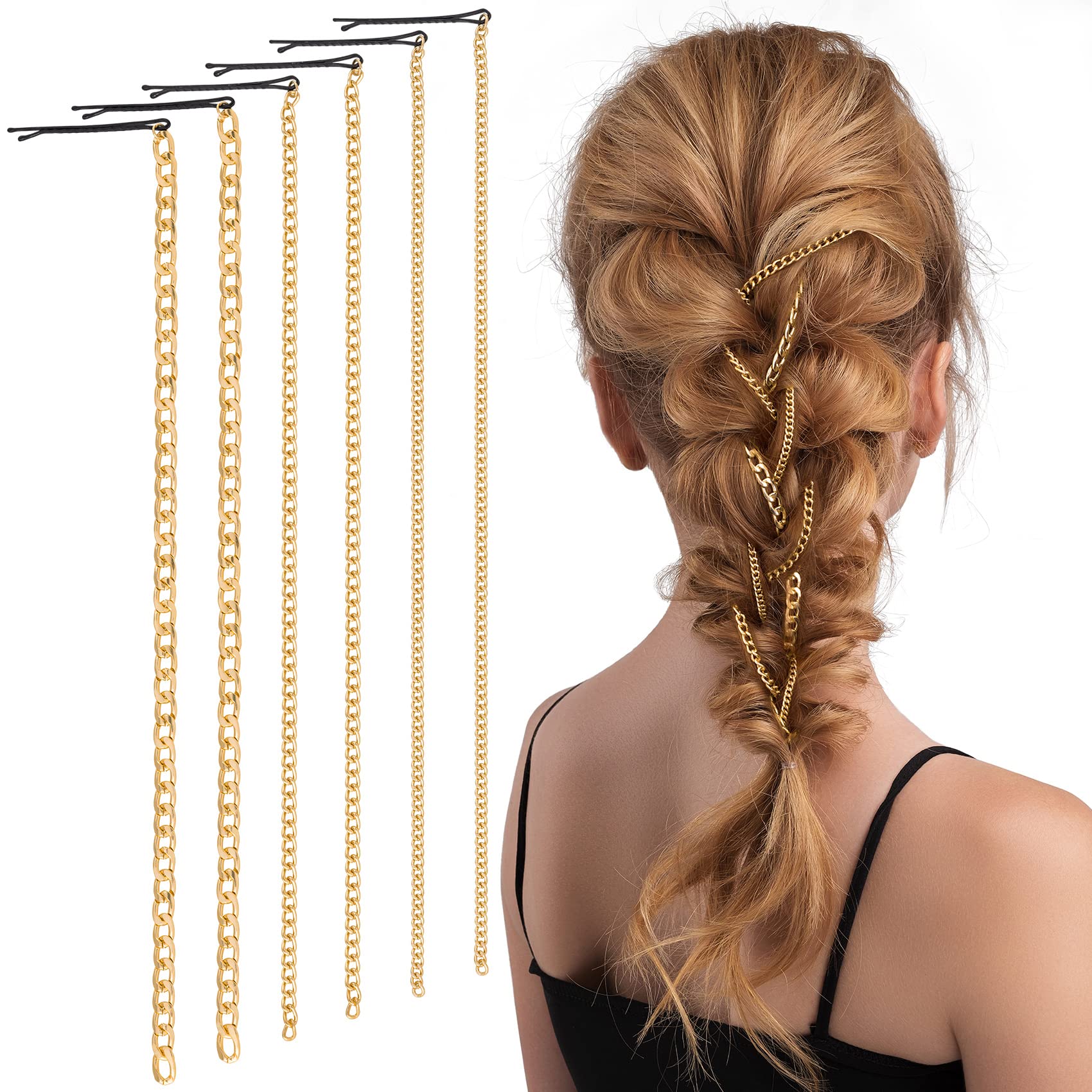 PAGOW 6Pcs Punk Gold Hair Chains with Tassels - Women's & Girls' Multi-Strand Ponytail Hair Accessories with Clips for Nightclub, Christmas, Thanksgiving Party | Perfect for Concerts, Festivals, and Special Occasions