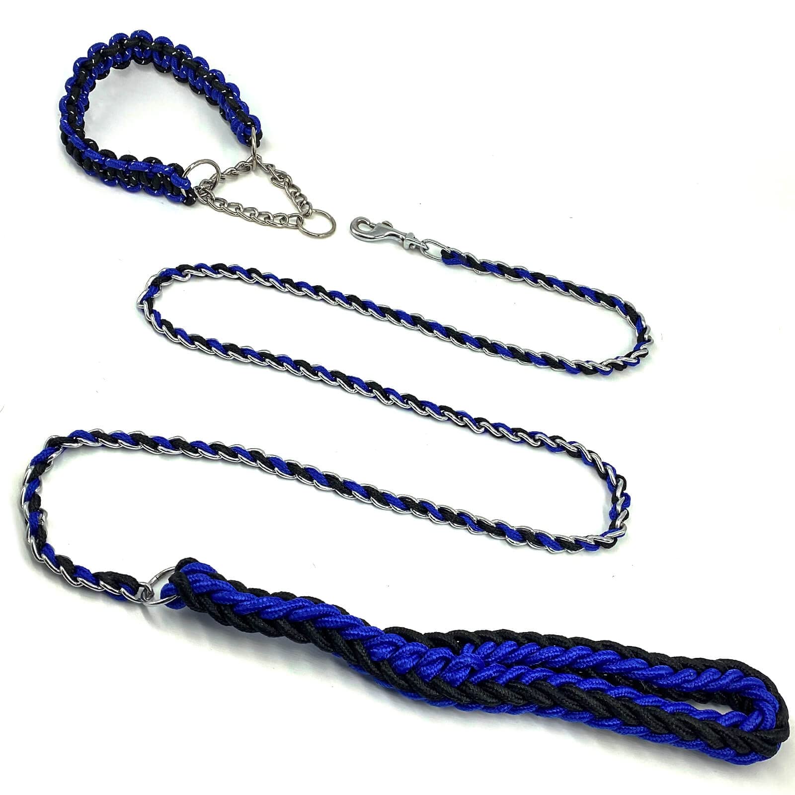Reflective Dog Rope Chain Leash with Metal Collar - 6ft Heavy Duty Chew Proof Nylon Rope Leash for Medium & Large Dogs - Durable Training & Walking Pet Lead (Small, Blue & Black) - Perfect for Night Walks, Outdoor Adventures & Obedience Training