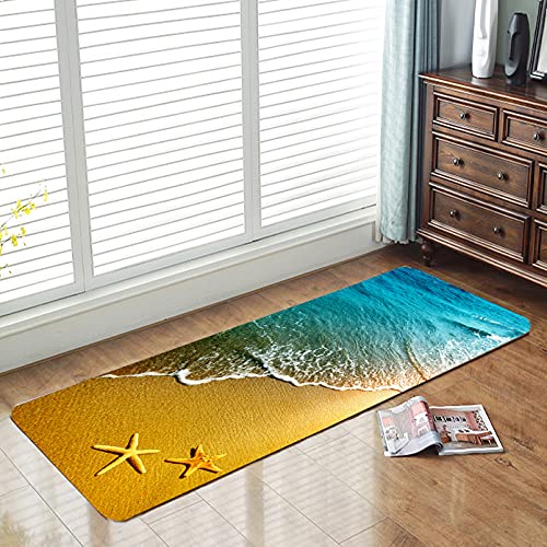 Non-Slip Bath Rugs - Super Absorbent Sponge Foam Bathroom Mat with 3D Starfish Print, Soft Flannel Backing for Safety - Perfect for Bathroom, Laundry Room & Kitchen - Beach Themed Decor for Coastal Homes