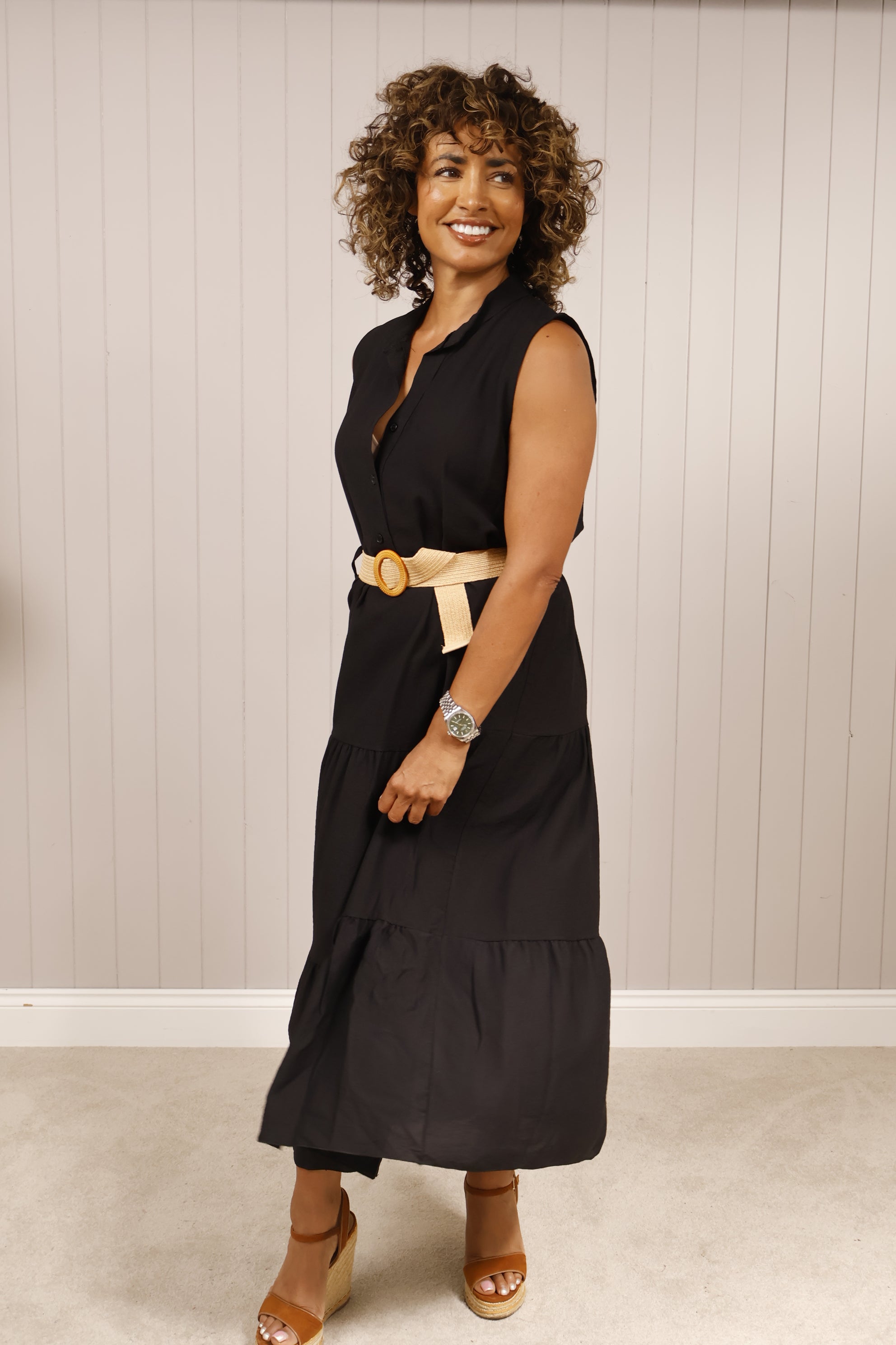 Women's Black Sleeveless Tiered Maxi Dress - Summer Beach Wear, Casual Outfit & Party Dress