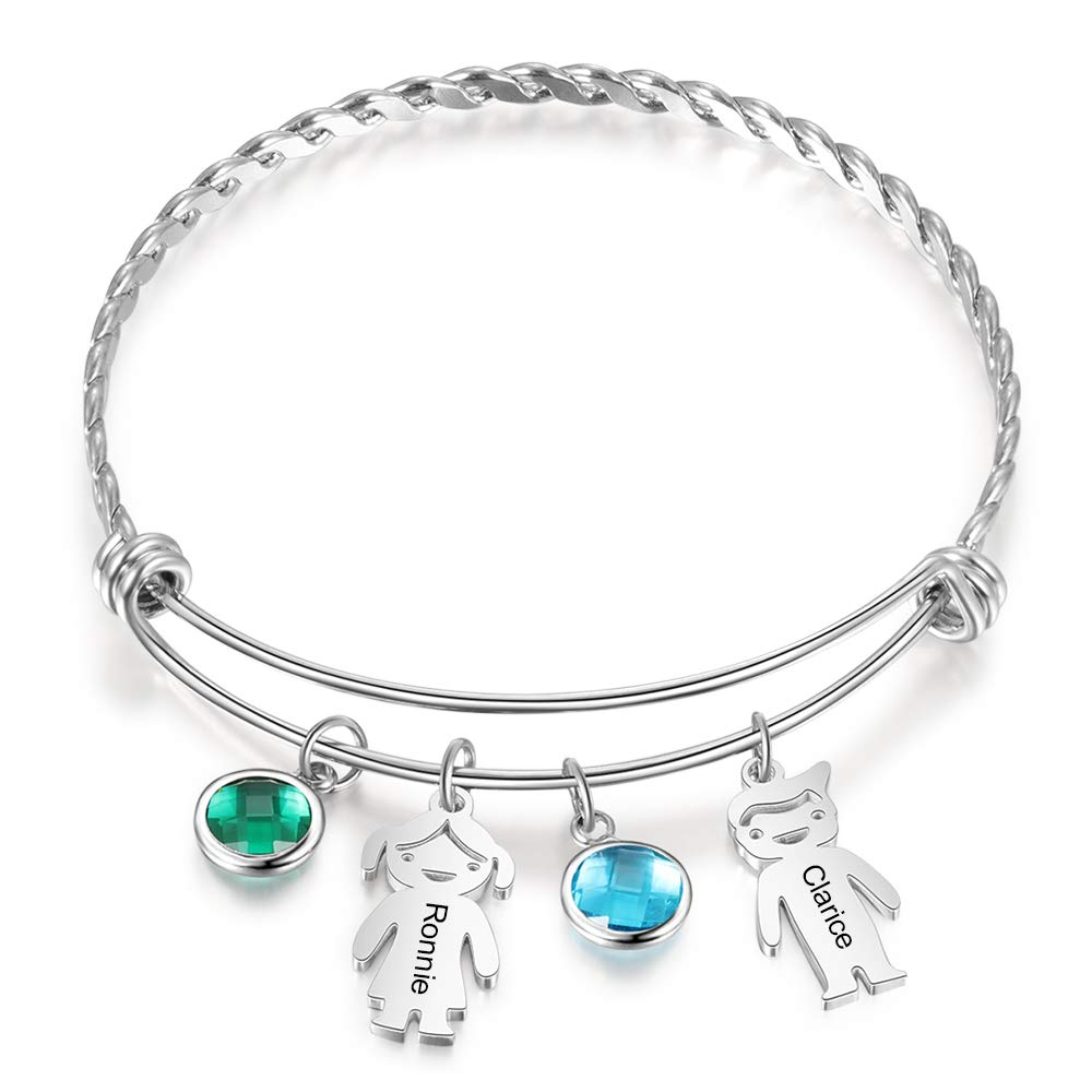 Personalized Birthstone Bracelet for Mom - Custom Name & Baby Charm Jewelry with 1-5 Birthstones - Perfect Gift for Mother's Day, Birthday, Christmas - Great for Grandmothers, Wives & New Moms - Elegant Jewelry for Everyday Wear & Special Occasions