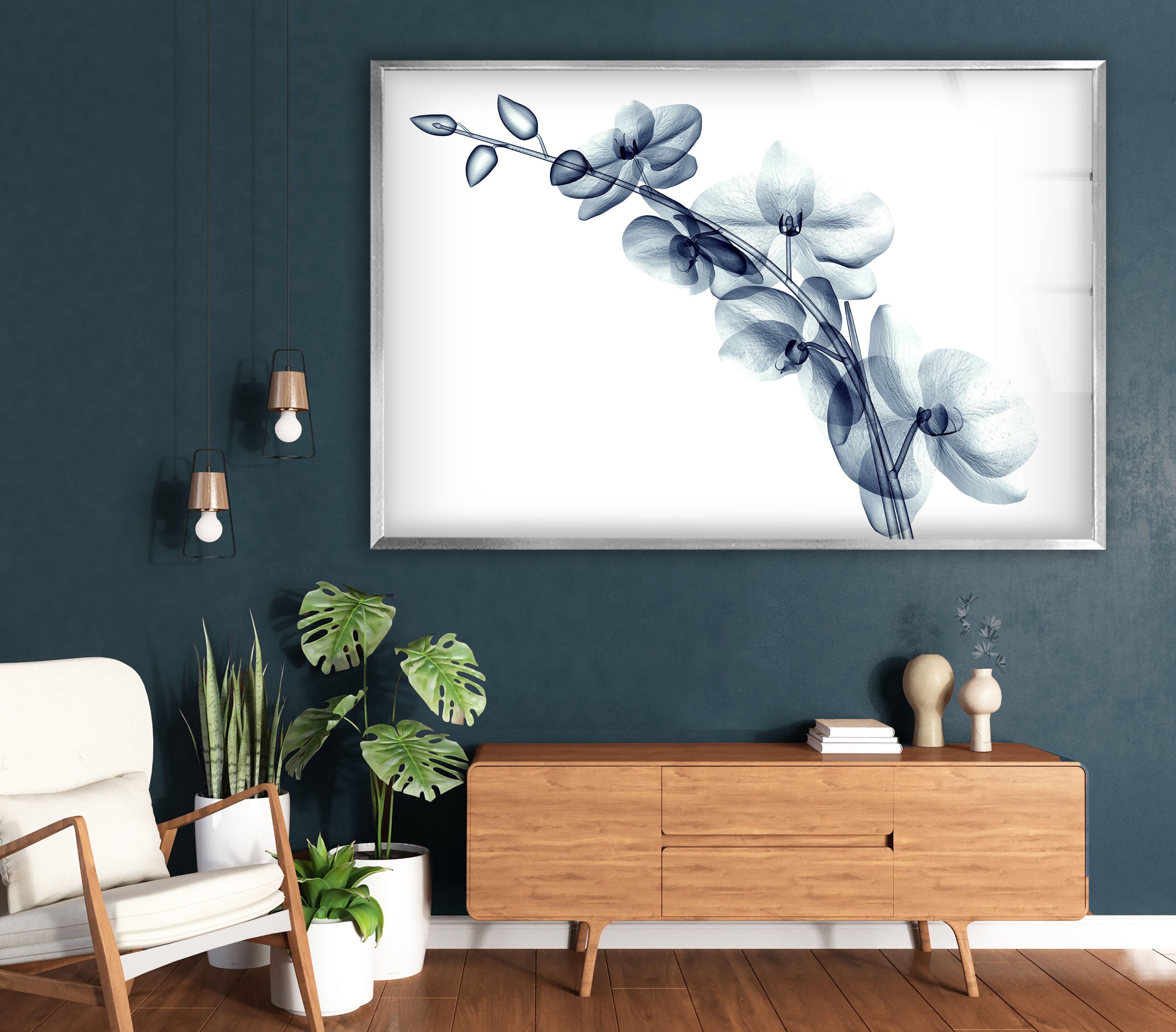 Blue Orchid Wall Art - Elegant Transparent Floral Glass Decor for Living Room, Bedroom & Office | Modern Home Decoration Gift Idea
