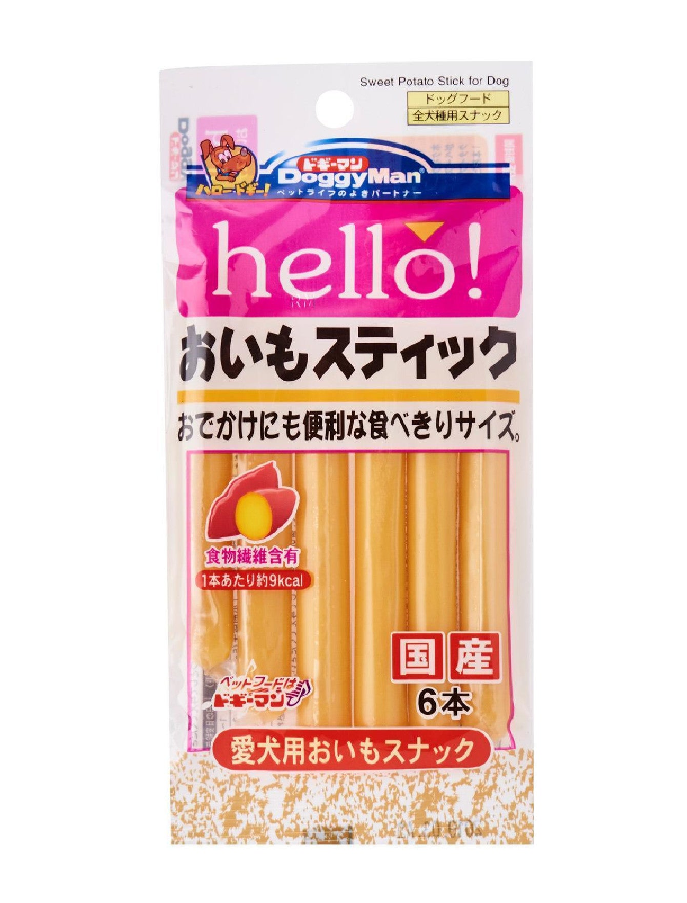 DoggyMan HELLO! Sweet Potato Stick Dog Treats - 6 Pack | All-Natural Chews for Small & Large Dogs | Training Rewards & Dental Health Snacks