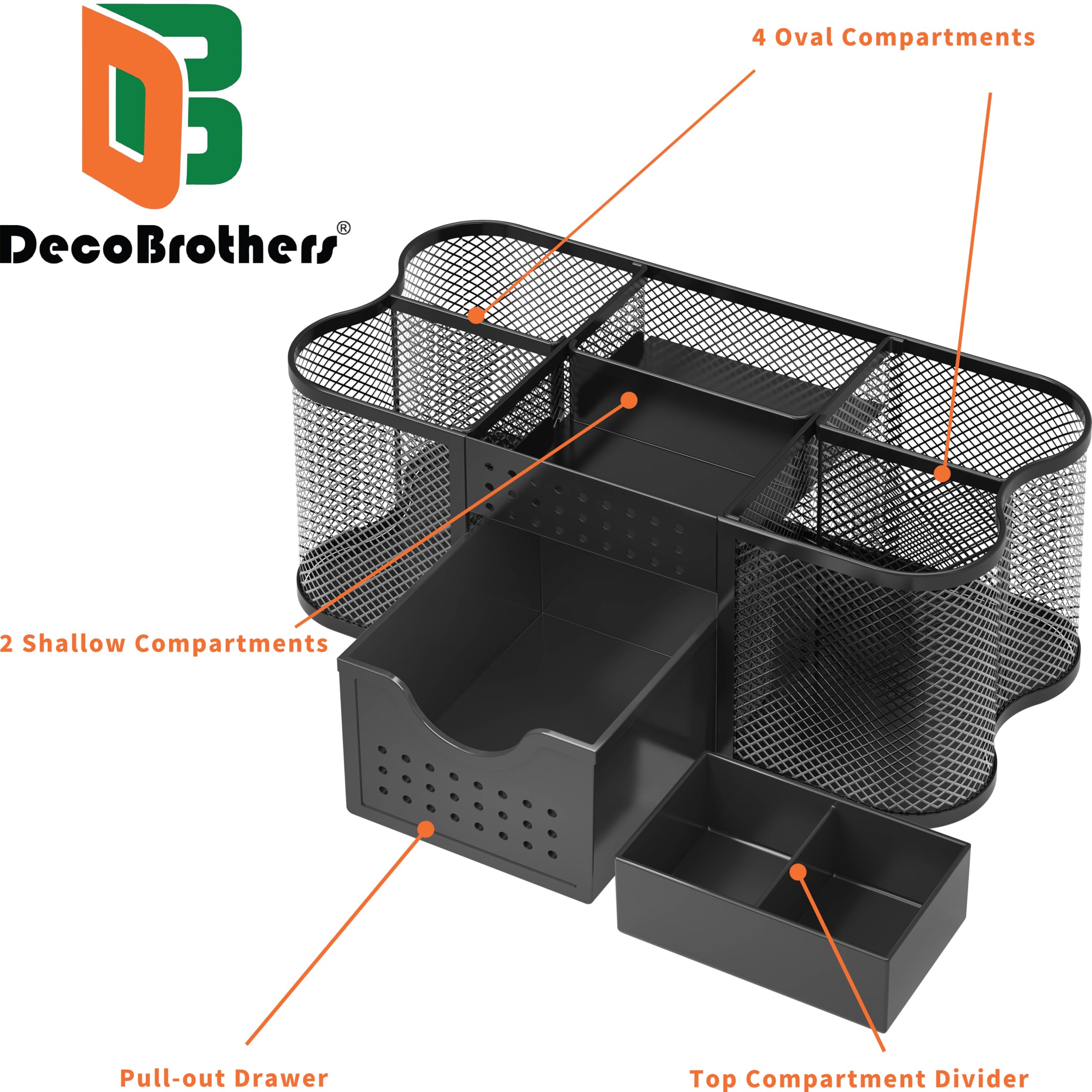 Deco Brothers Desk Organizer Set - Black Pen Holder & Office Caddy with Storage Compartments | Perfect for Home Office, School Supplies & Workspace Organization