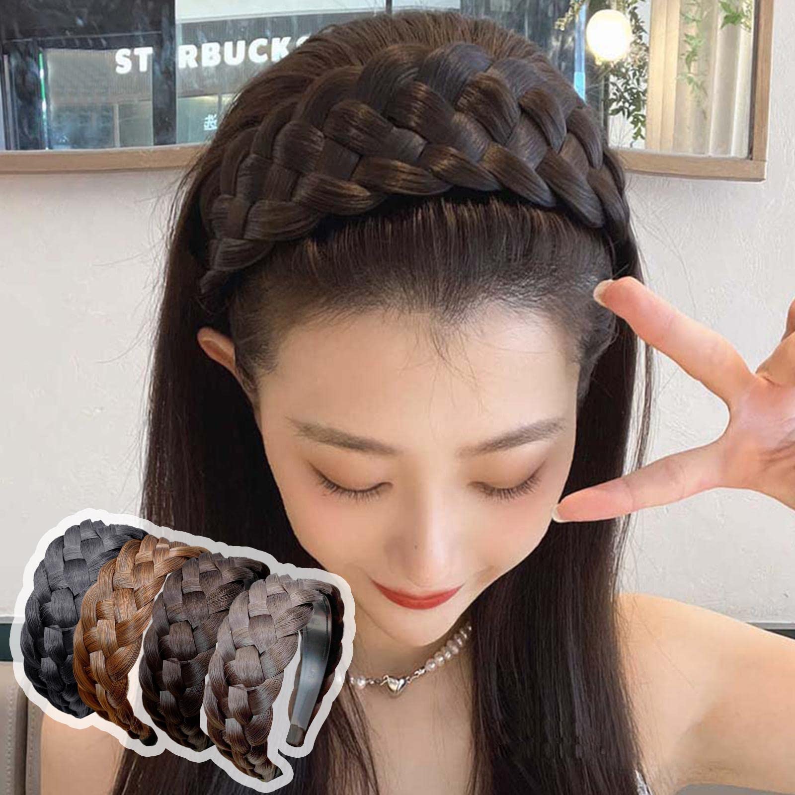 Bohemian Braid Wig Twist Headband - Thick Fishbone Braid Hair Hoop with Accessories for Women (Perfect for Festivals, Cosplay & Daily Styling)