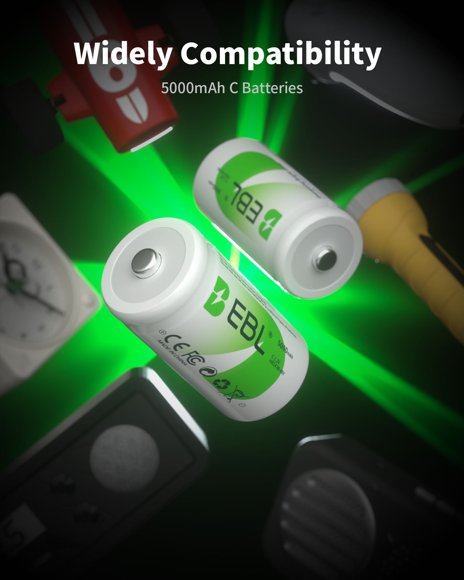 EBL 1.2V 5000mAh NiMH Rechargeable AA Batteries - 8 Pack High Capacity for Digital Cameras, Flashlights, Toys & More - Long Lasting Power Solution