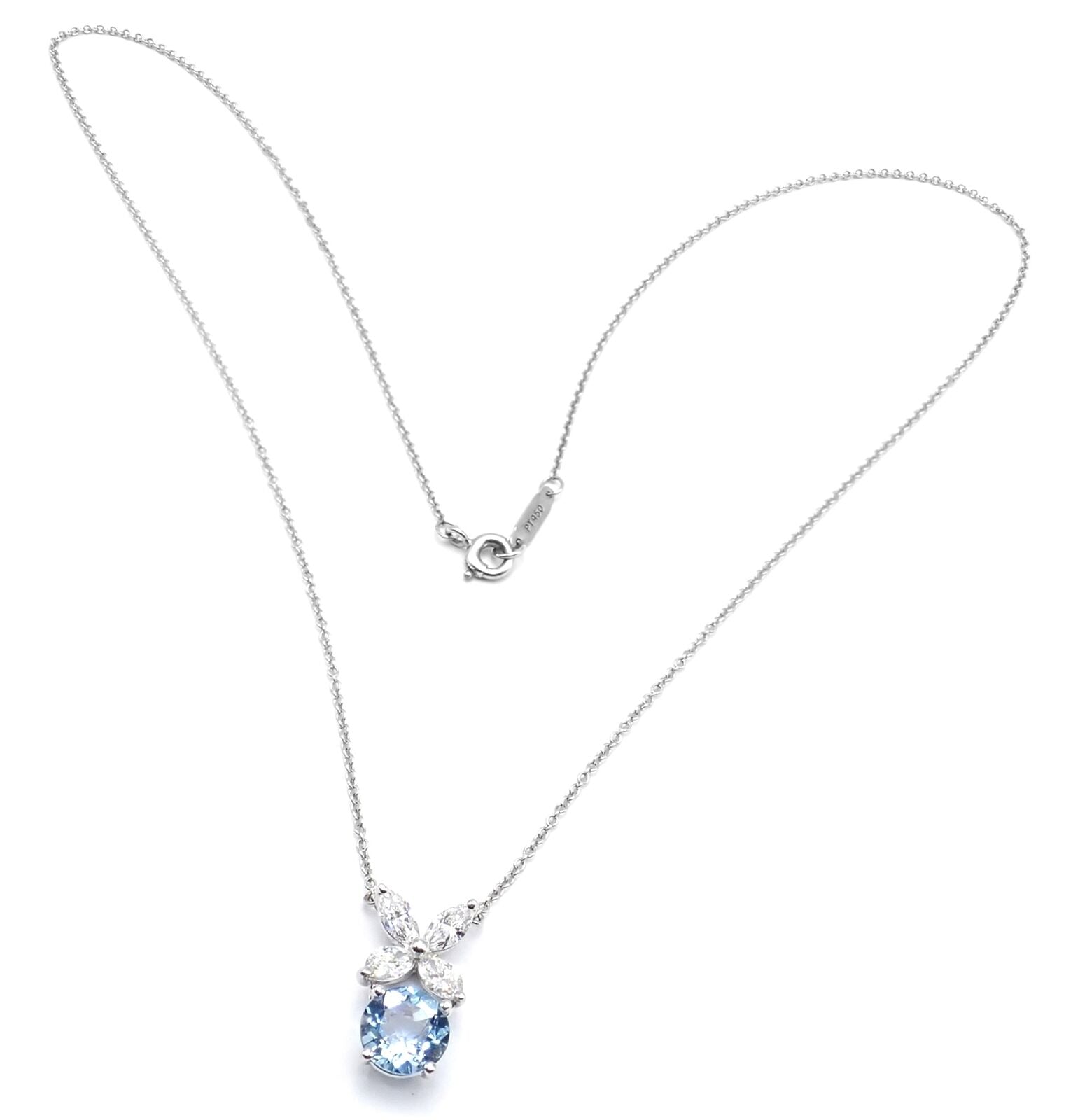 Authentic Tiffany & Co Victoria Platinum Diamond Aquamarine Pendant Necklace for Women - Elegant Jewelry Gift for Anniversary, Birthday & Special Occasions