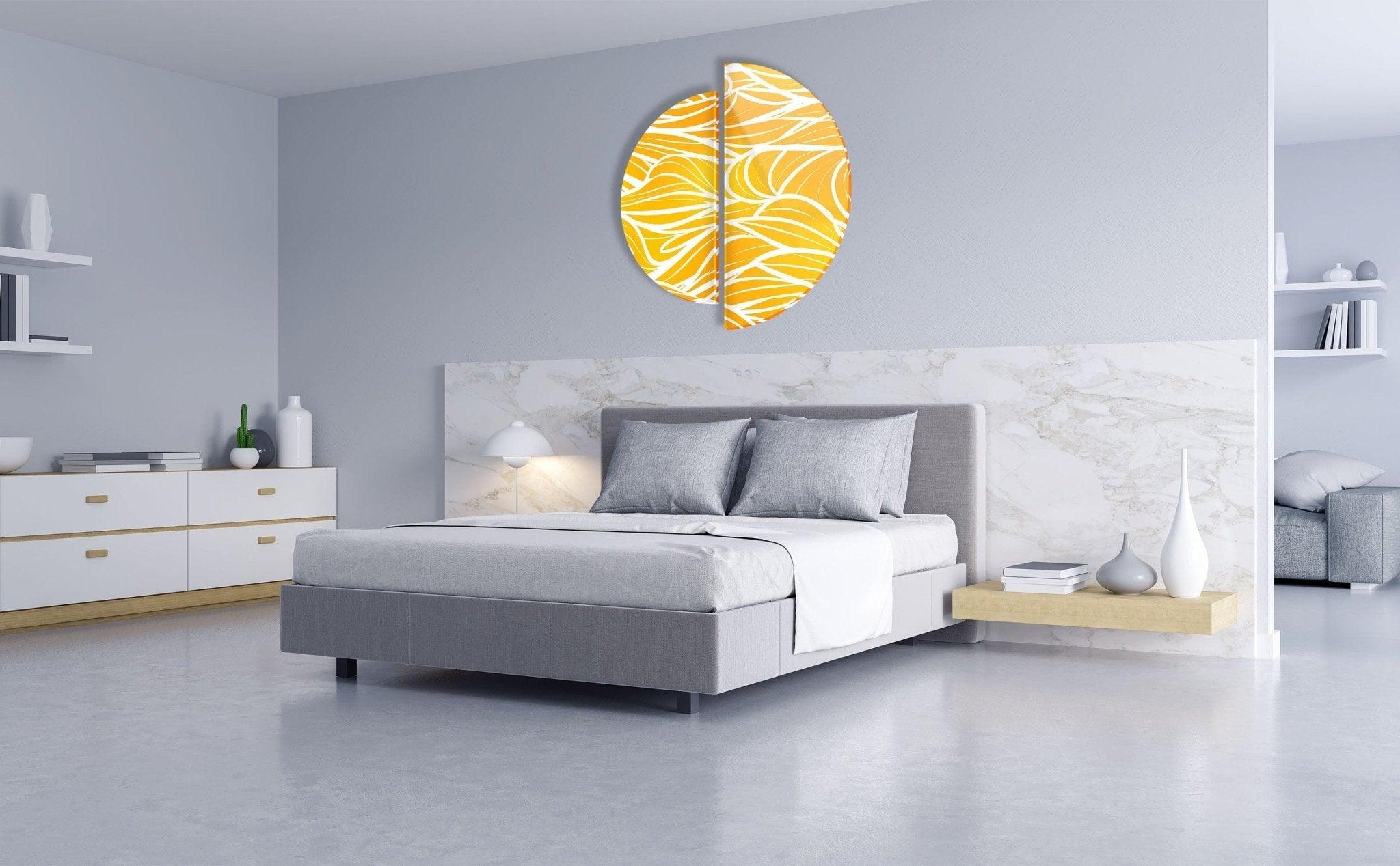 2 Piece Yellow & White Glass Wall Art Set - Modern Abstract Home Decor for Living Room, Bedroom & Office - Handmade Glass Wall Hangings for Stylish Interior Design