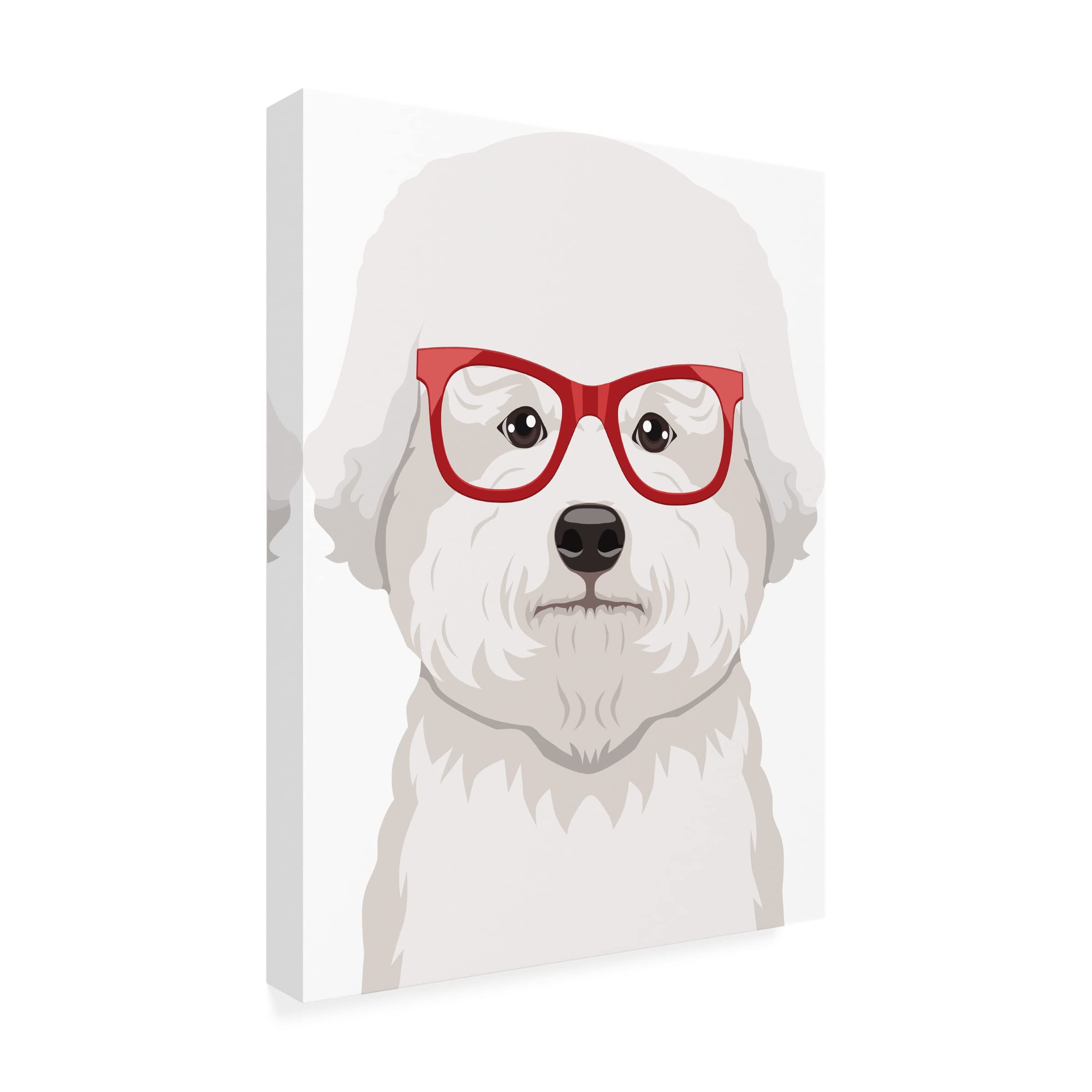 Bichon Wearing Hipster Glasses Canvas Wall Art - Modern Dog Portrait Painting for Living Room & Bedroom Decor - Funny Pet Lover Gift Idea