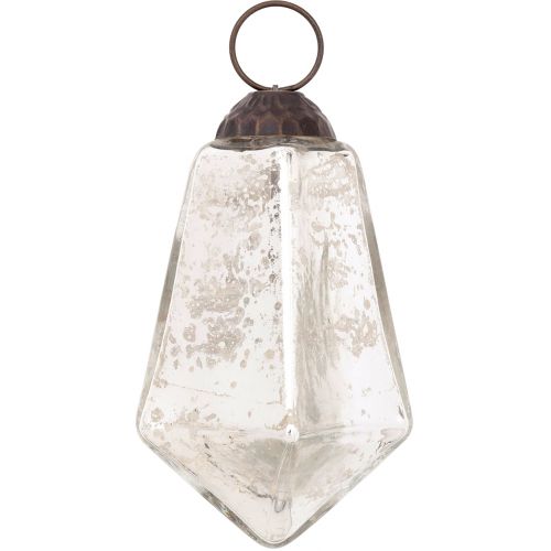 6 Pack Silver Kayla Mercury Glass Teardrop Ornaments - Elegant Christmas Tree Decorations for Holiday Home & Party Decor