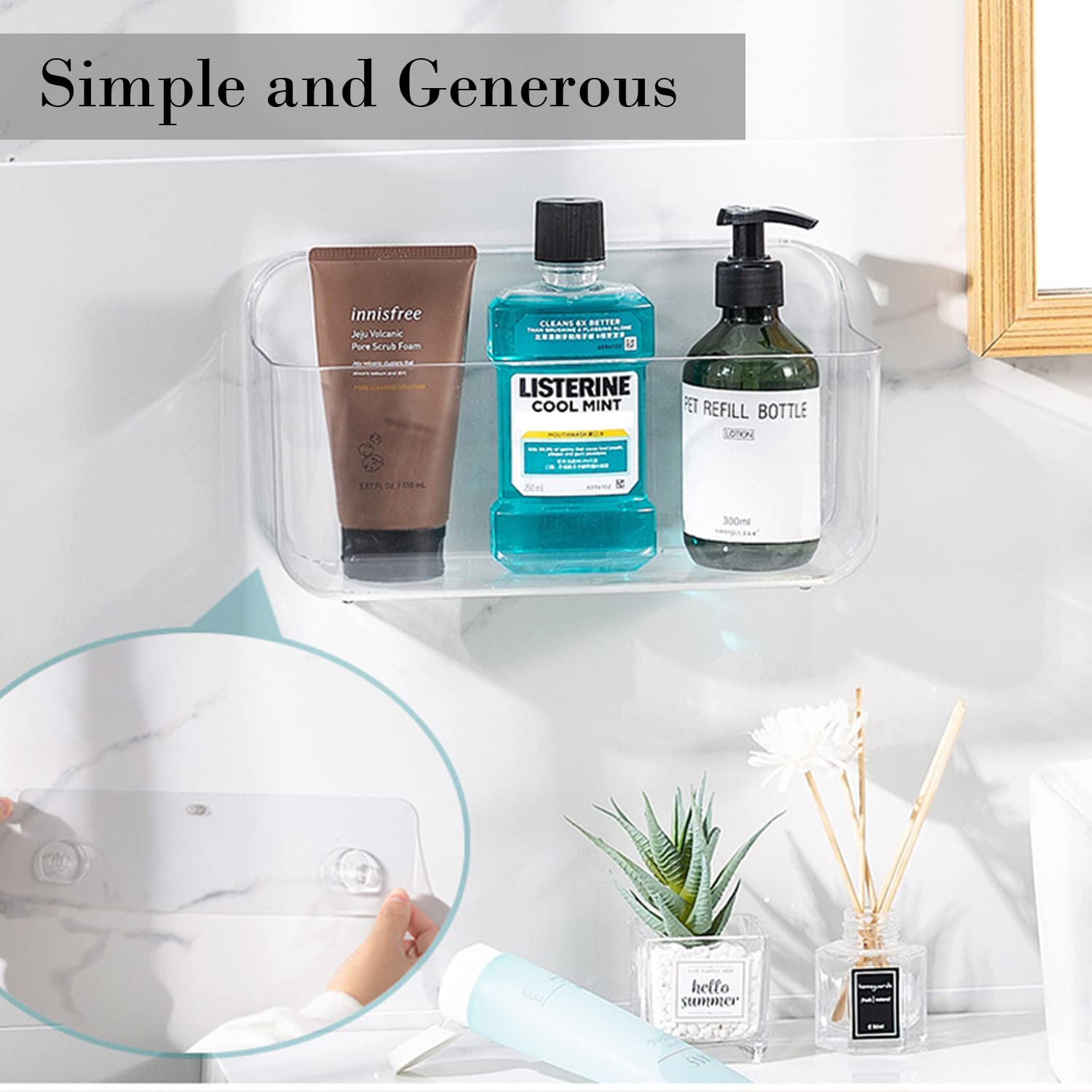 Acrylic Adhesive Wall Mounted Storage Organizer - No Drill Cabinet Door Shelf with Auto Drain for Kitchen, Bathroom, Laundry, RV & Office | Perfect for Sponges, Soaps & Cleaning Supplies
