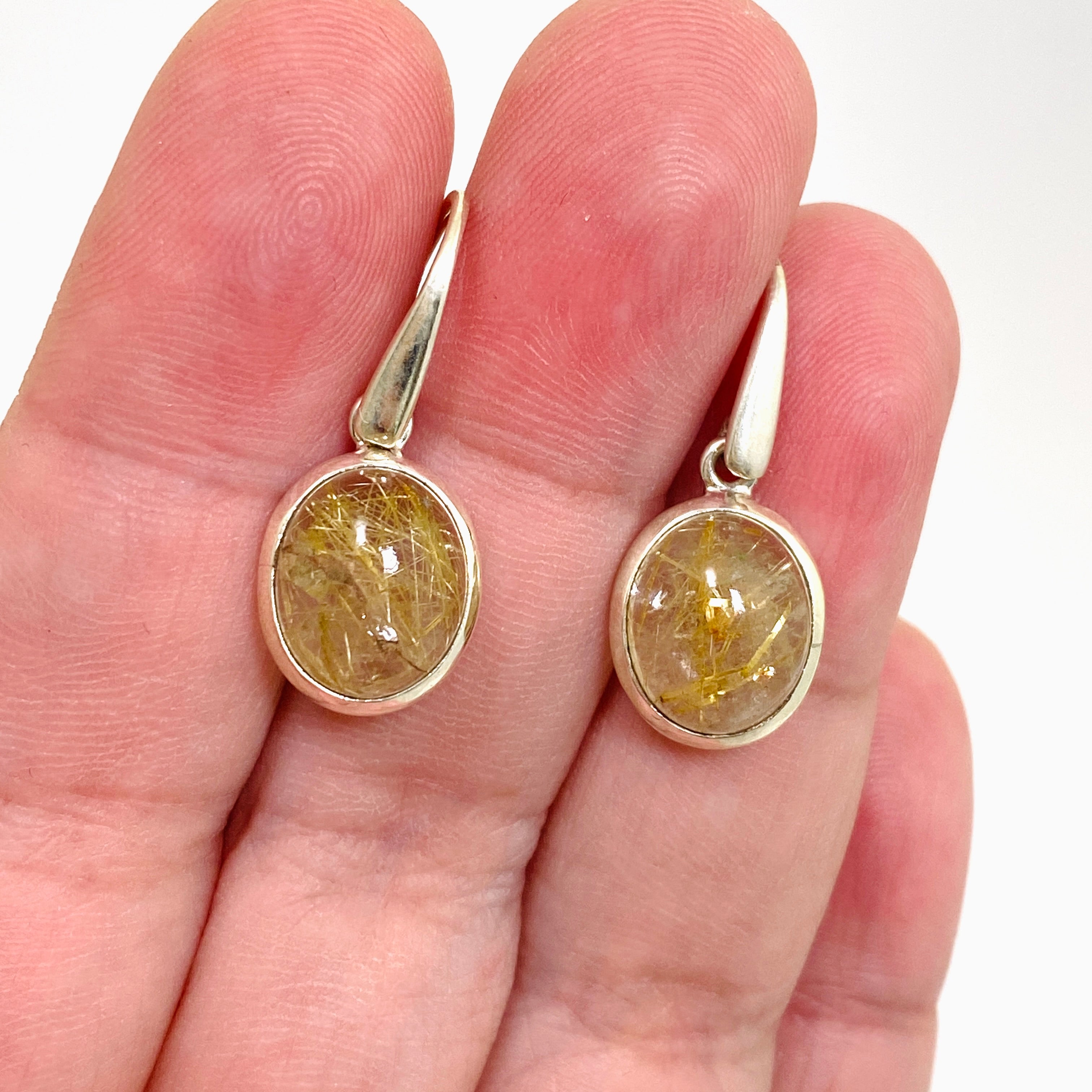 Natural Rutilated Quartz Oval Cabochon Earrings - 925 Sterling Silver Handmade Jewelry for Women - Perfect for Gift Giving, Weddings & Special Occasions