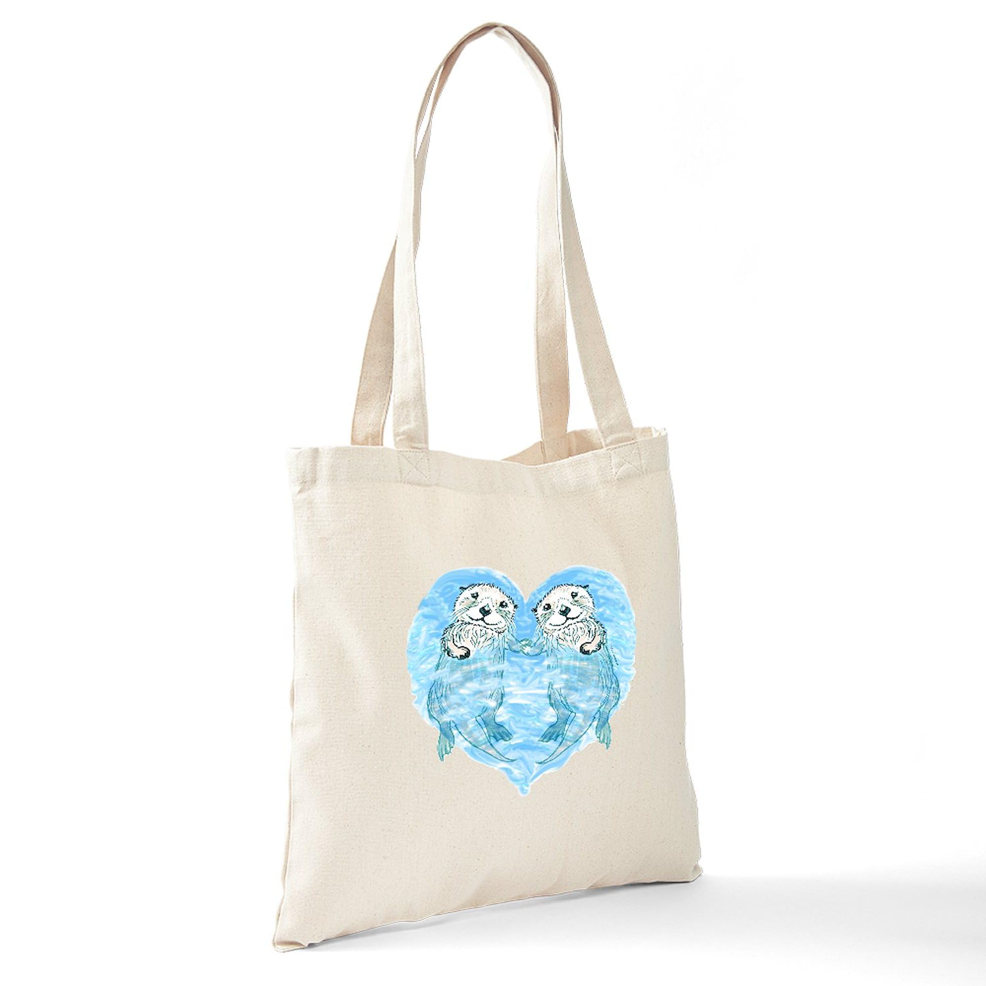 Sea Otters Holding Hands Canvas Tote Bag - Eco-Friendly Reusable Shopping Bag for Groceries, Beach & Daily Use | Cute Marine Animal Design