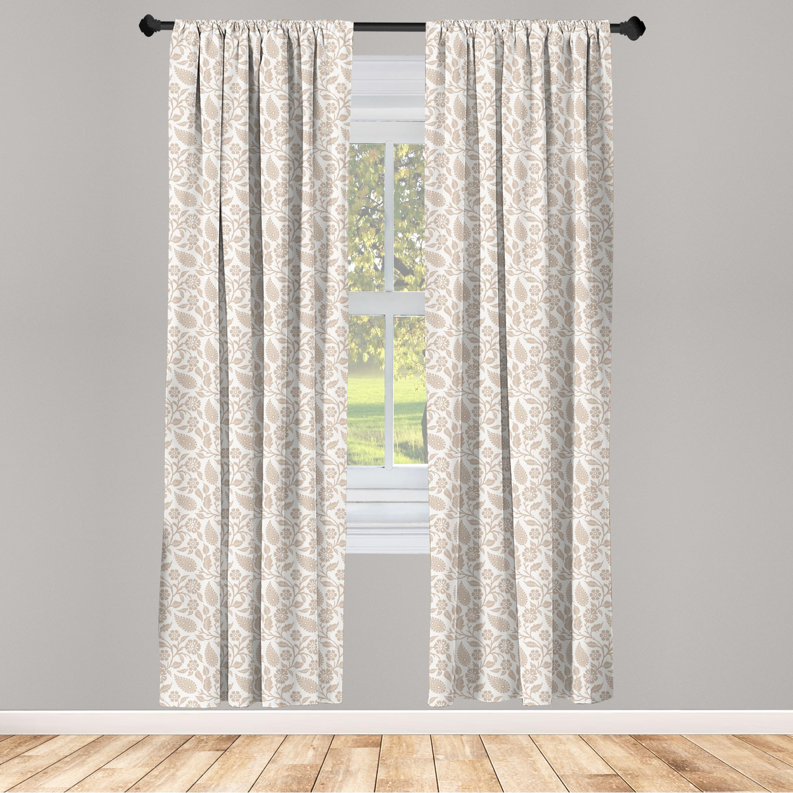 Ambesonne Oriental Window Curtains - Paisley Floral Leaf Pattern, Lightweight 2-Panel Set with Rod Pocket (28