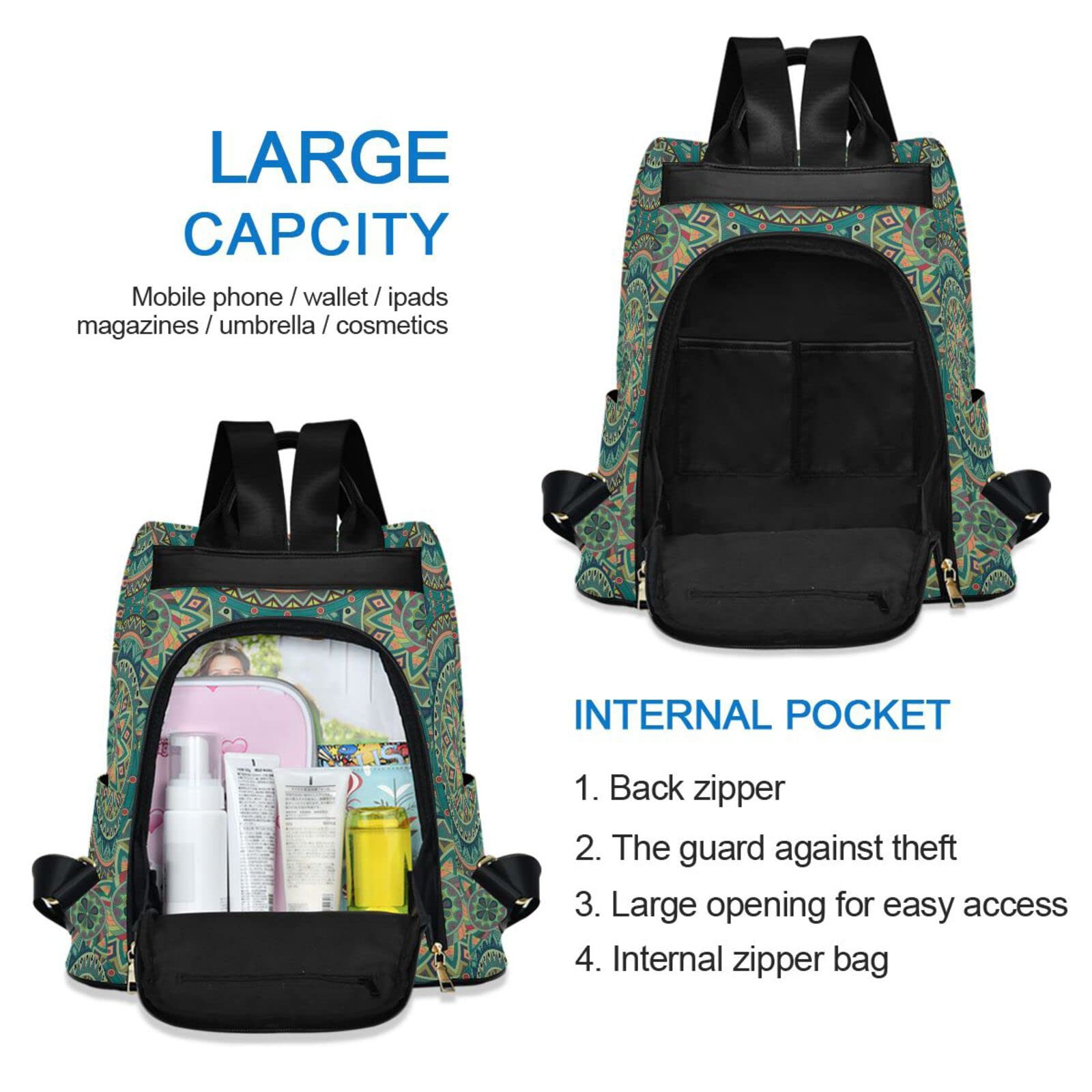 ALAZA Women's Mandala Floral Tribal Backpack Purse - Stylish Casual Daypack for Travel, College, Work & Business | Perfect Shoulder Bag for Everyday Use, Commuting & Weekend Adventures