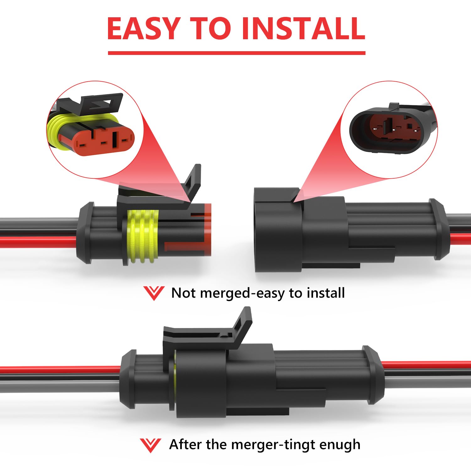 3 Pin Waterproof Electrical Wire Connectors 10 Pack - 16AWG Male & Female Automotive Weatherproof Connectors Kit for Car, Truck, Motorcycle, Boat Wiring - Ideal for Harsh Weather & Marine Applications