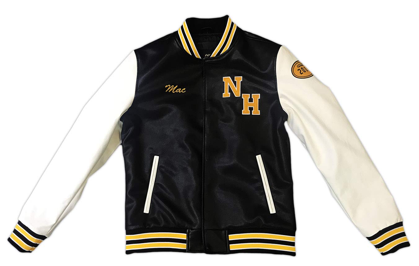 Mac N.Hale High School Black & White Varsity Letterman Leather Bomber Jacket - Vintage Style Letterman Jacket for School Spirit, Sports & Casual Wear