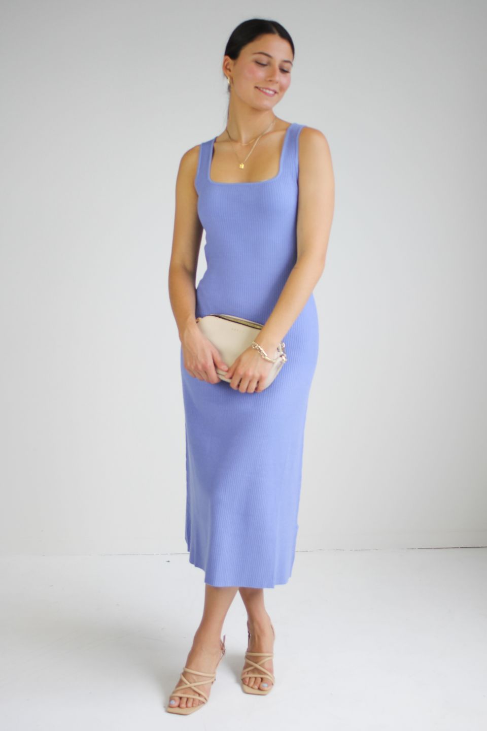 Adore Blue Rib Knit Scoop Neck Cut Out Tank Dress - Women's Summer Casual Bodycon Dress for Beach, Party & Date Night