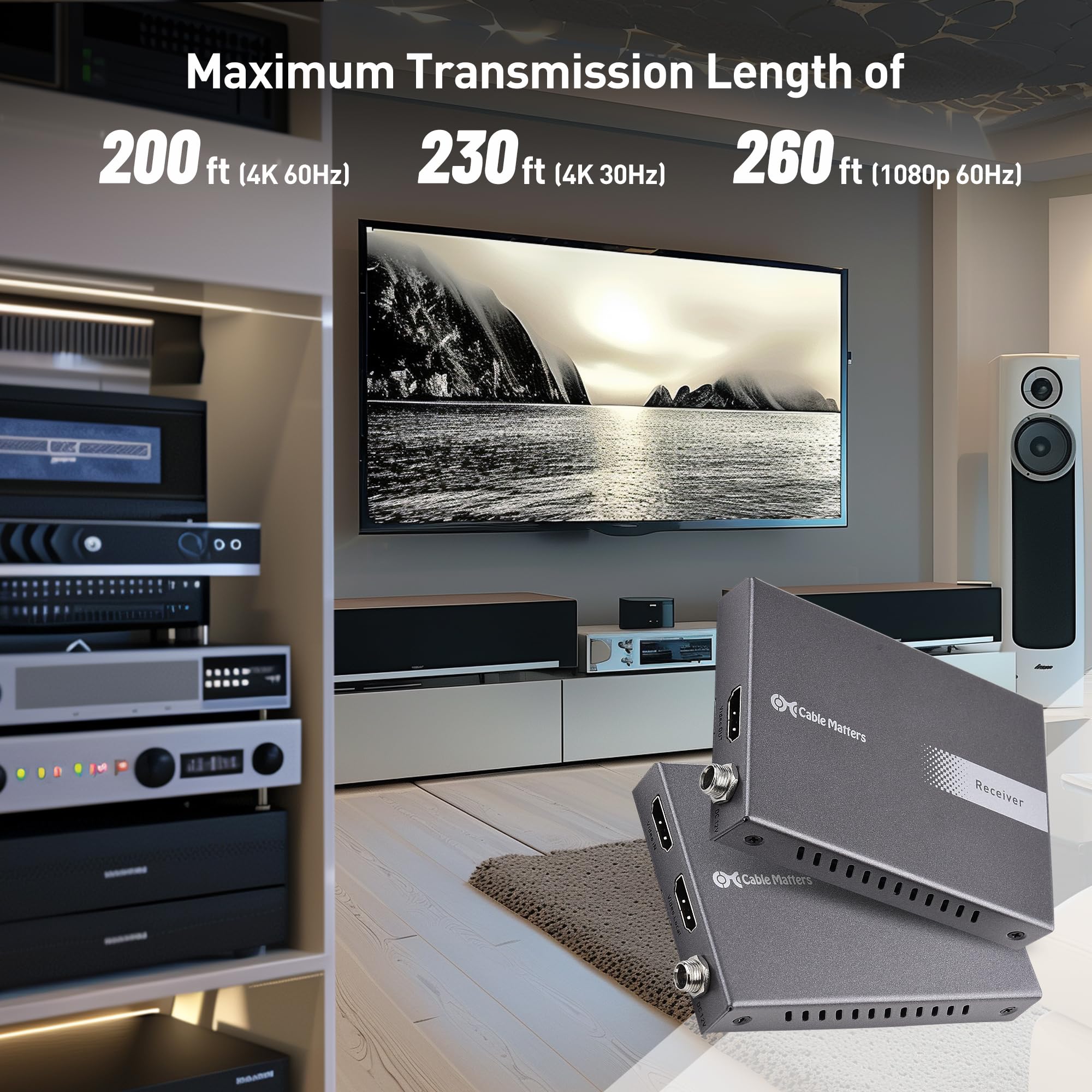 4K HDMI Extender Balun with 4K@60Hz & HDR Support up to 200 Feet - HDMI Over Ethernet Extender with Wall Mount & Local Monitor Loop-Out - Perfect for Home Theater, Gaming Setup, and Conference Room AV Systems