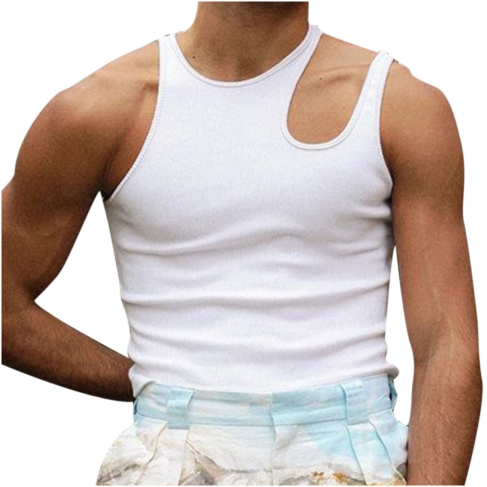 LAWOR Men's Casual Solid Color Sleeveless Gym Tank Top - Breathable Hollow Out Design for Bodybuilding & Summer Wear - Perfect for Workouts, Beach & Outdoor Activities