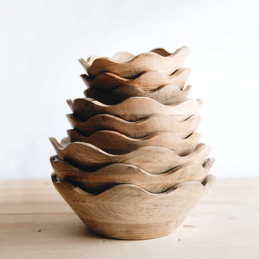 Handcrafted Scalloped Wooden Bowl - Natural Wood Serving Bowl for Salads, Fruits & Snacks - Perfect for Farmhouse Dining & Rustic Home Decor