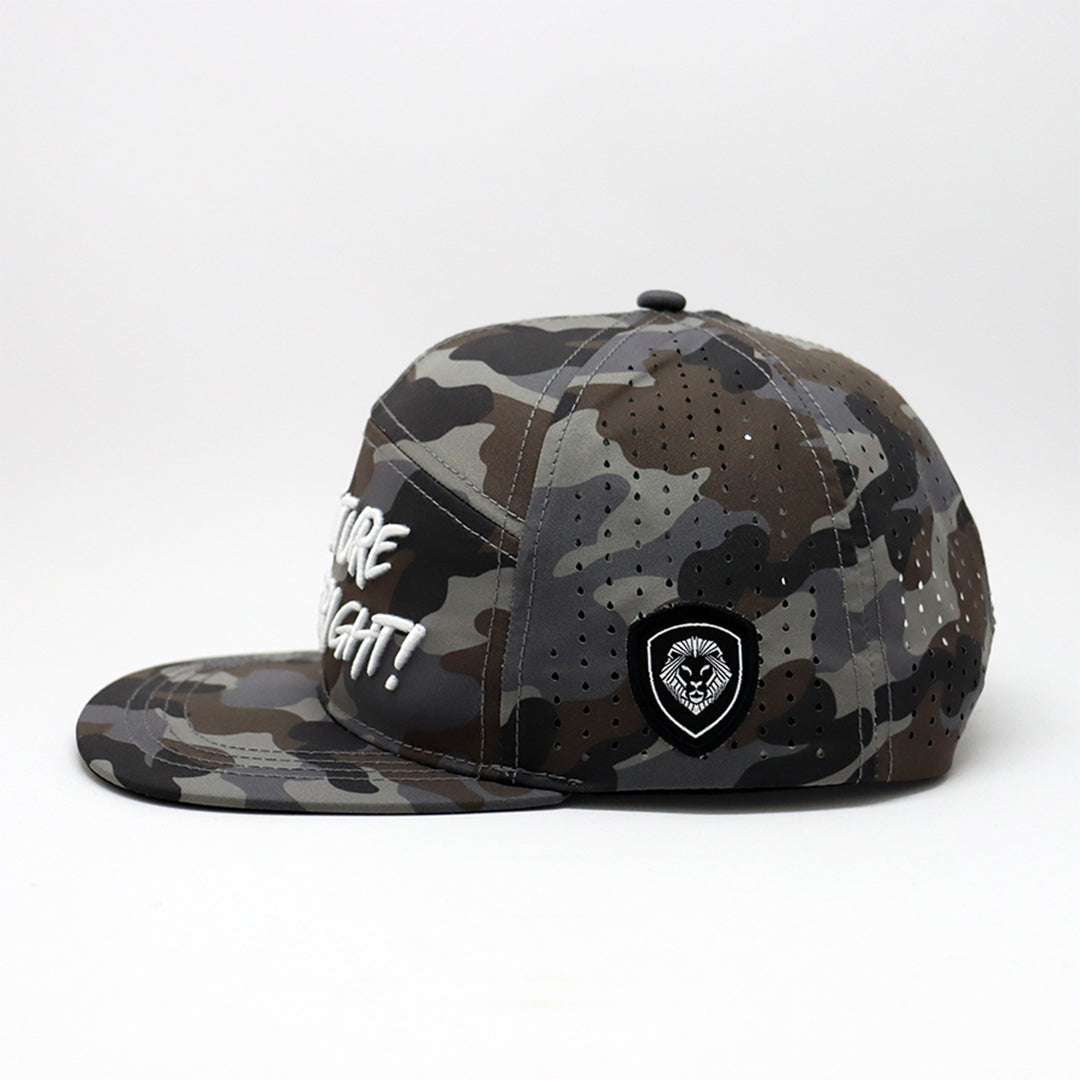 Future Looks Bright Light Brown Camo Flat Bill Waterproof Perforated Snapback Hat - Stylish Outdoor Baseball Cap for Hiking, Fishing & Casual Wear